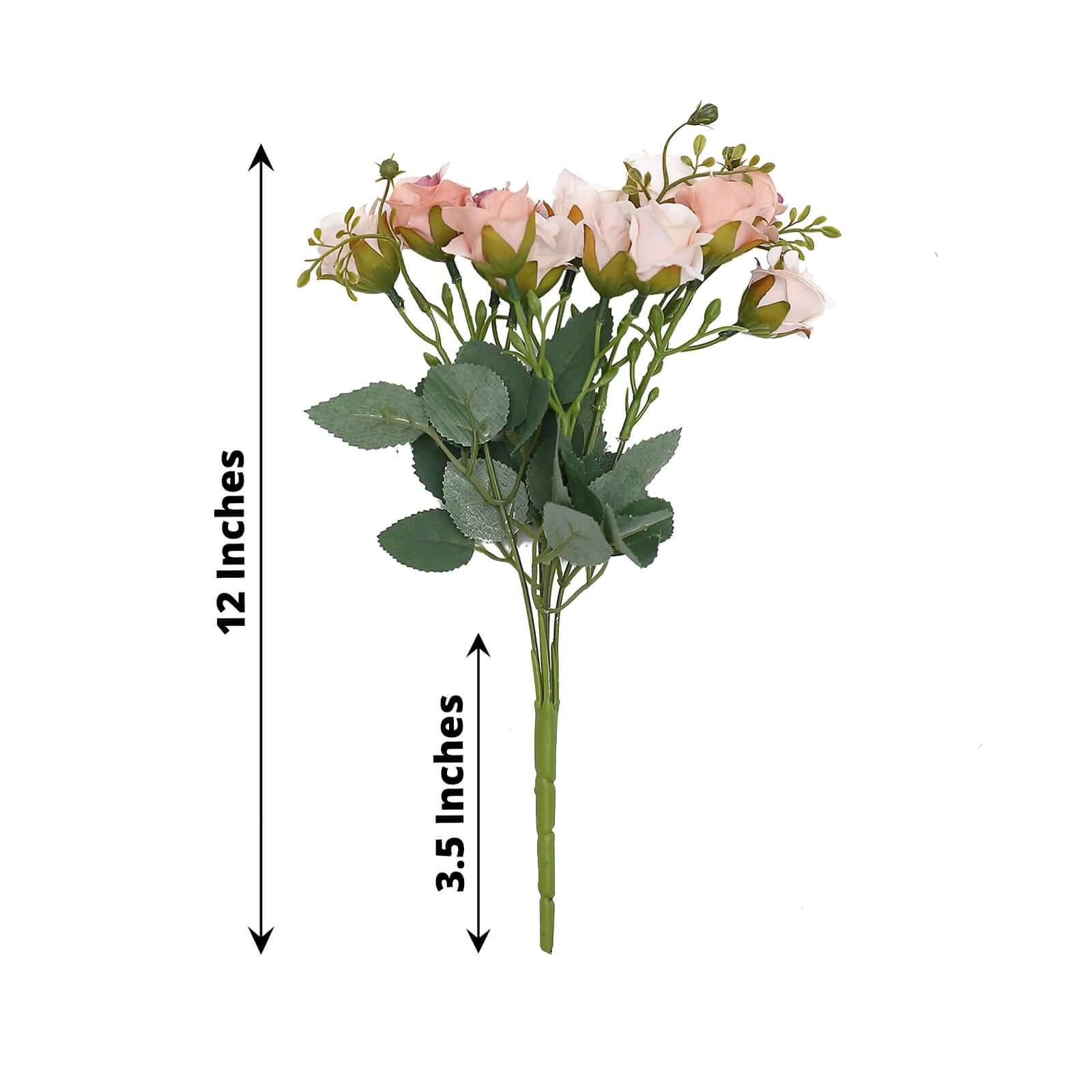 2 Pack Blush Artificial Open Rose Flower Bouquets, Small Faux Floral Arrangements 12" - Image 3