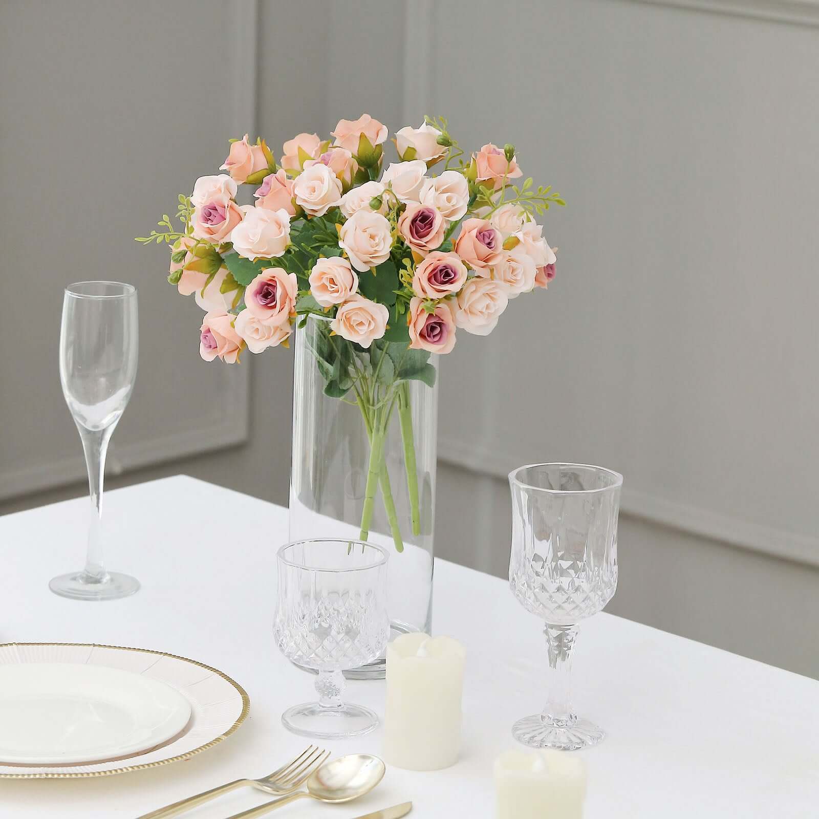2 Pack Blush Artificial Open Rose Flower Bouquets, Small Faux Floral Arrangements 12" - Image 7