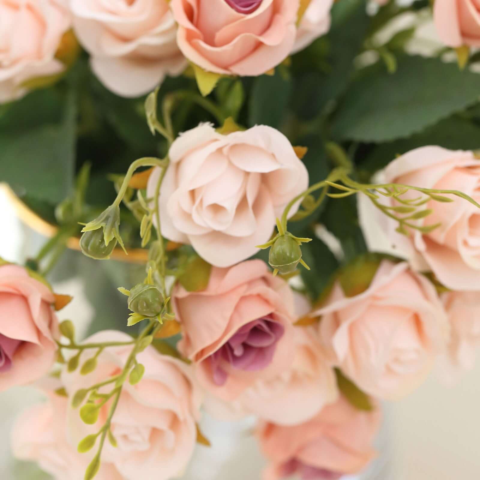 2 Pack Blush Artificial Open Rose Flower Bouquets, Small Faux Floral Arrangements 12" - Image 8