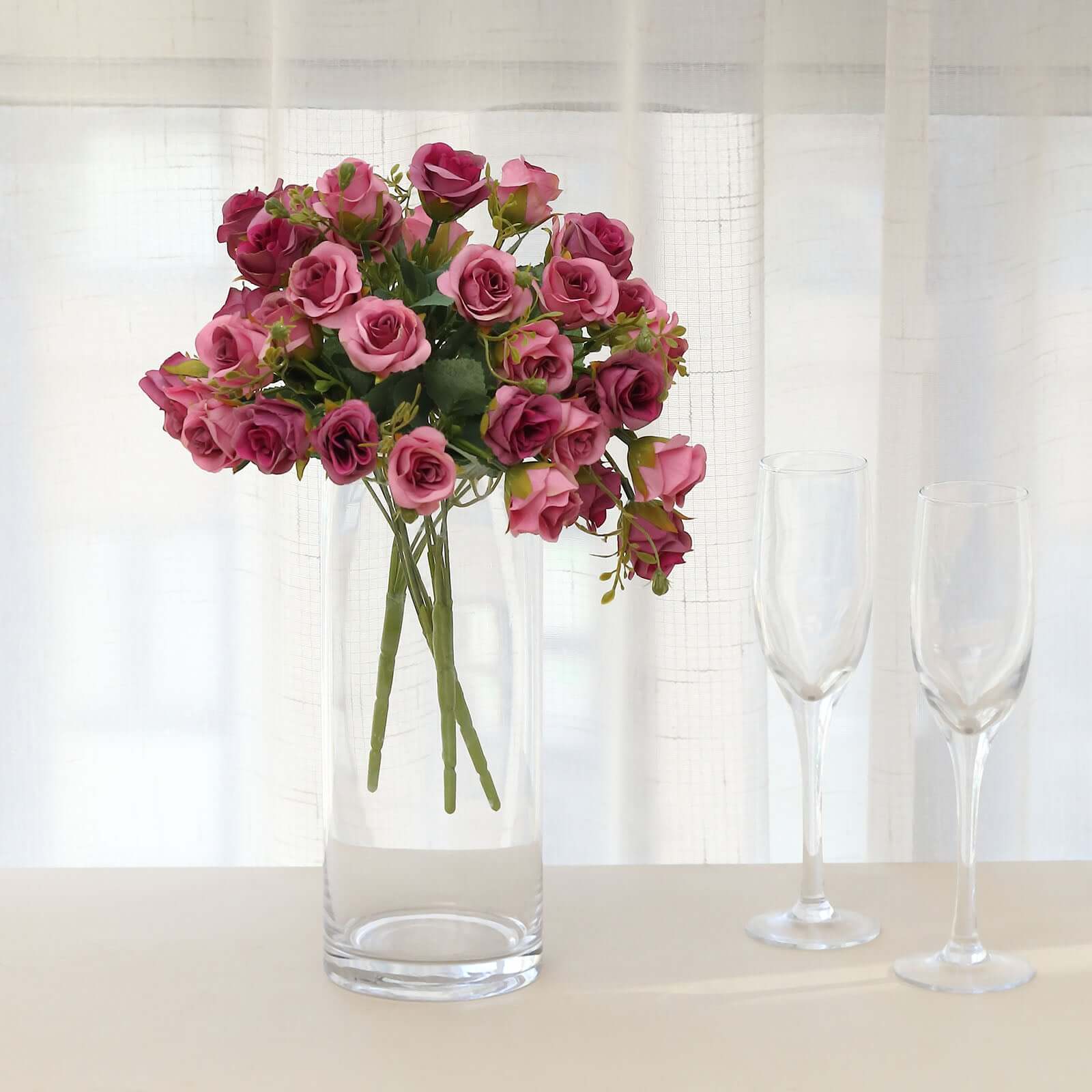 2 Pack Dusty Rose Artificial Open Rose Flower Bouquets, Small Faux Floral Arrangements 12" - Image 4