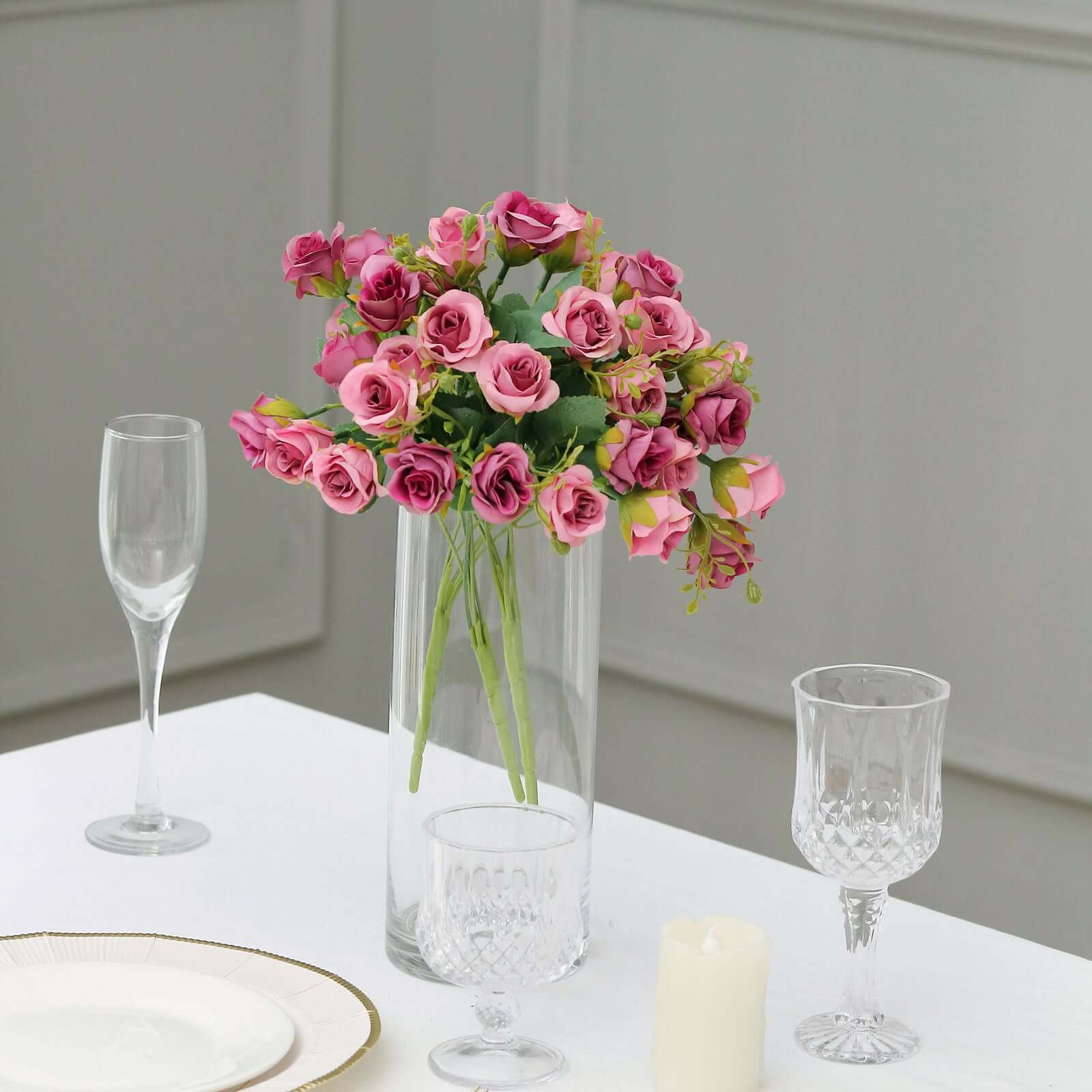 2 Pack Dusty Rose Artificial Open Rose Flower Bouquets, Small Faux Floral Arrangements 12" - Image 6