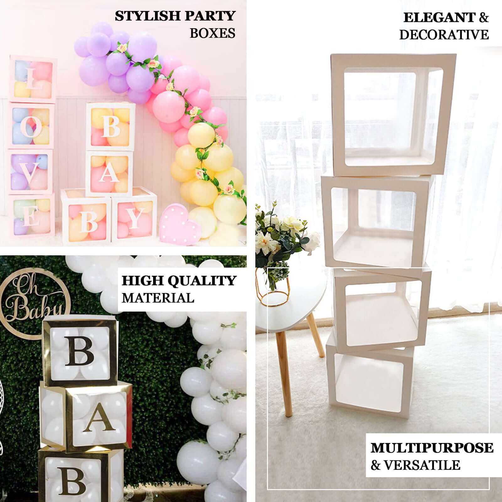 2 Pack Metallic Gold Transparent DIY Balloon Boxes, Baby Shower Party Decoration Boxes 12" - Image 4