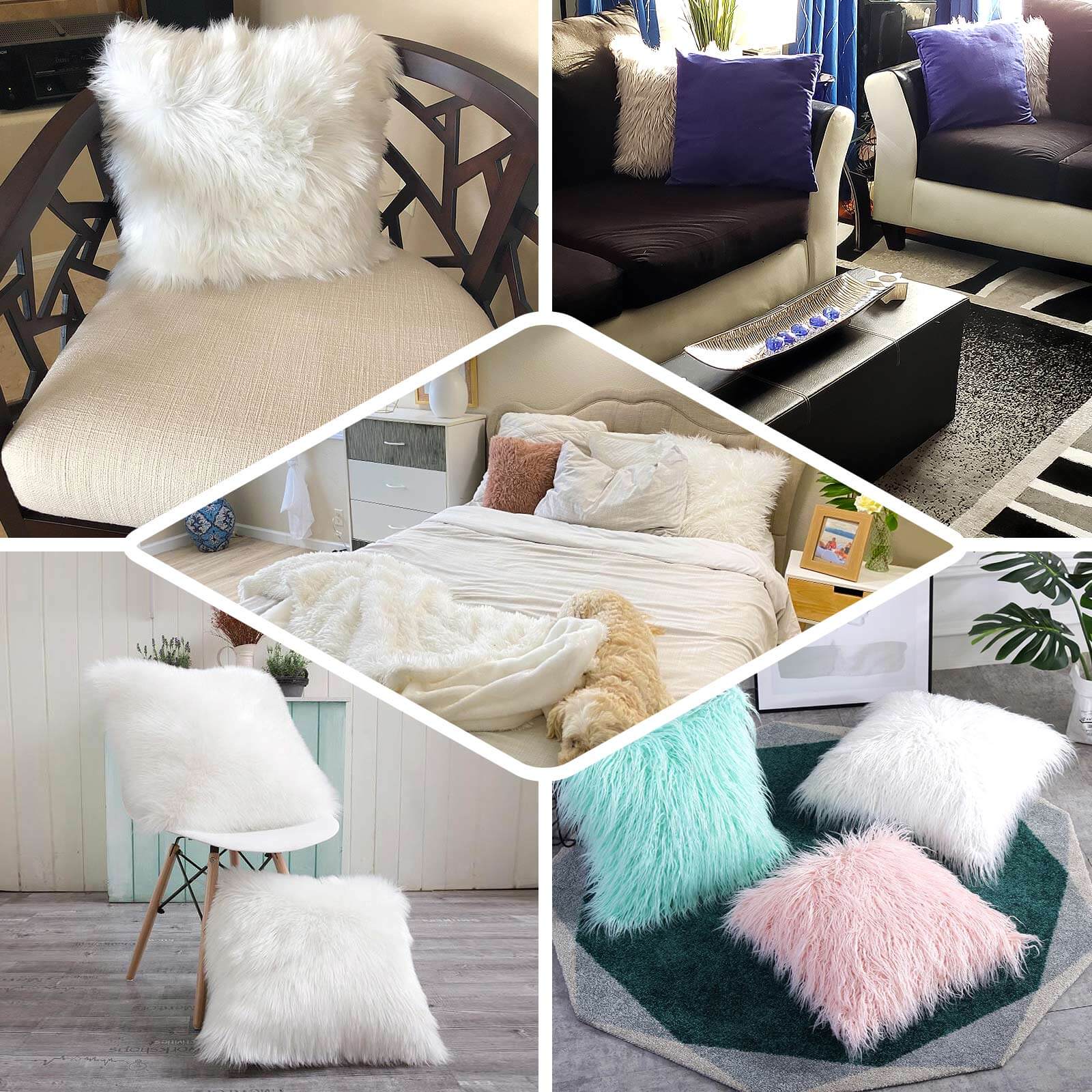 2 Pack White Faux Fur Sheepskin Throw Pillow Cases, Square Pillow Covers 18" - Image 5