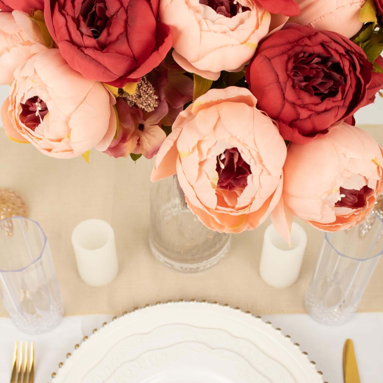 2 Pack Burgundy / Dusty Rose Artificial Peony Flower Wedding Bouquets, Faux Silk Flower Arrangements 19" - Image 11