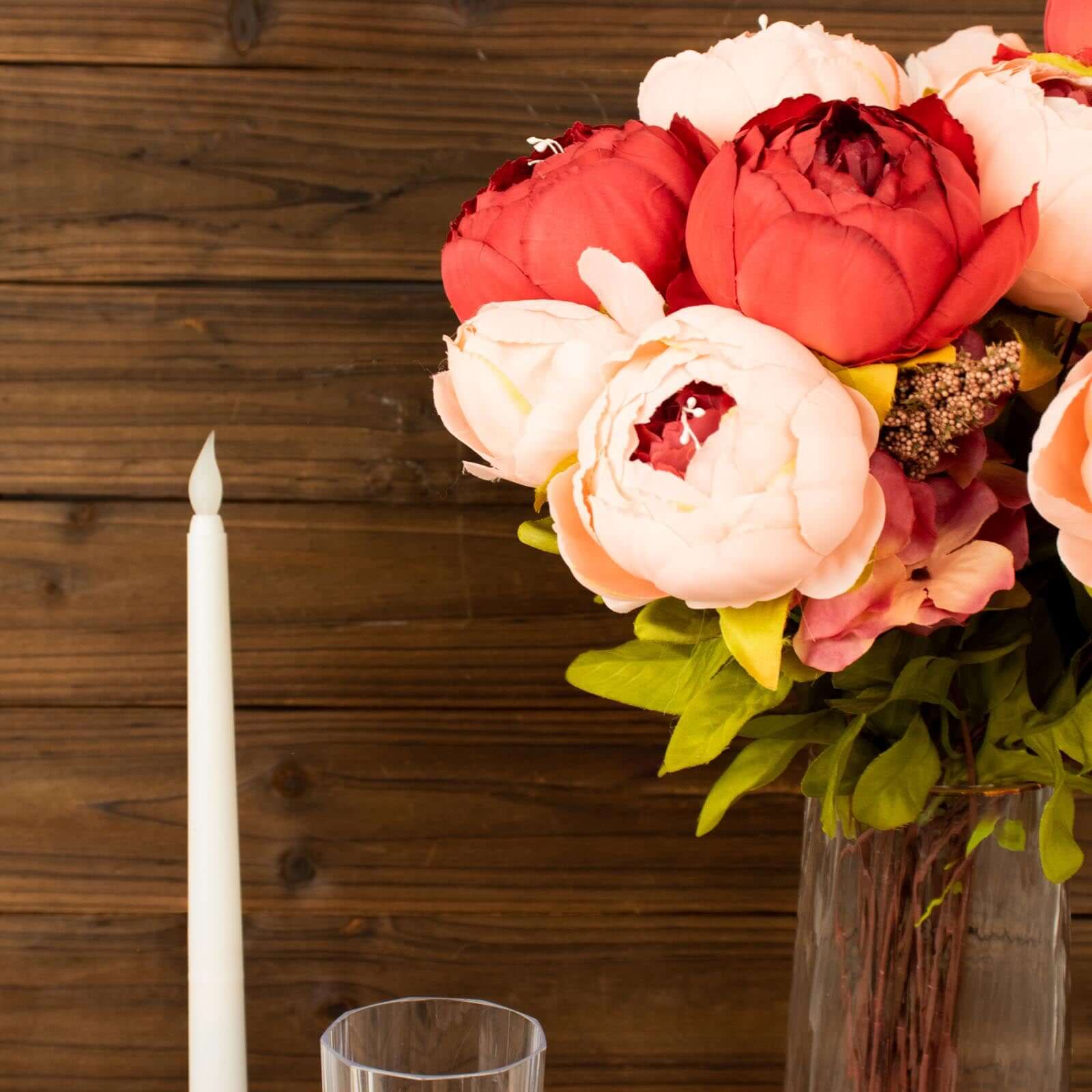 2 Pack Burgundy / Dusty Rose Artificial Peony Flower Wedding Bouquets, Faux Silk Flower Arrangements 19" - Image 12