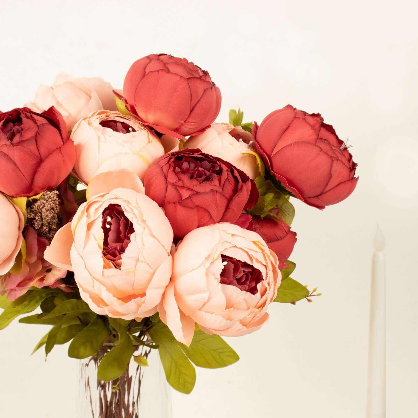 2 Pack Burgundy / Dusty Rose Artificial Peony Flower Wedding Bouquets, Faux Silk Flower Arrangements 19" - Image 13
