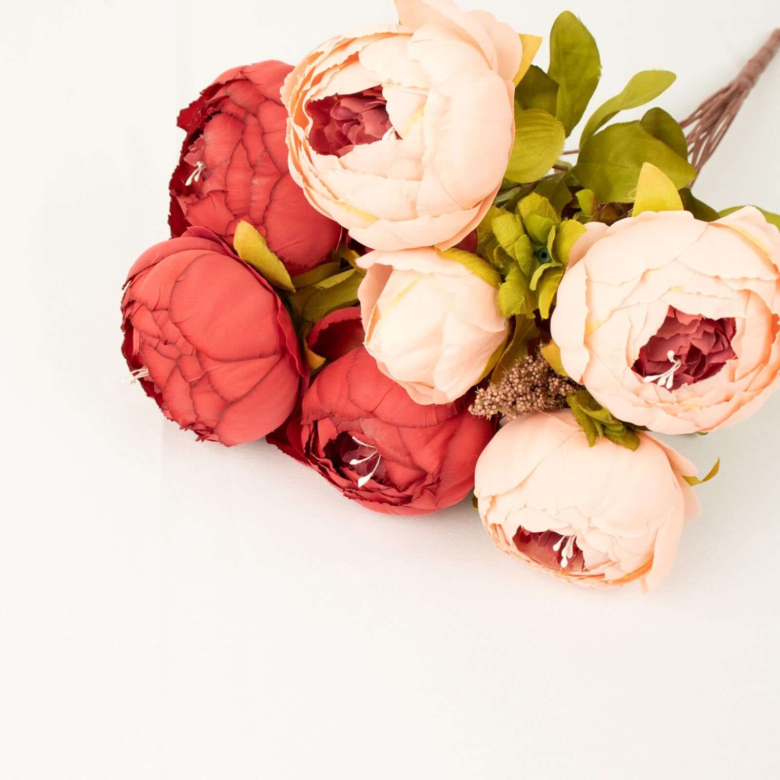 2 Pack Burgundy / Dusty Rose Artificial Peony Flower Wedding Bouquets, Faux Silk Flower Arrangements 19" - Image 14