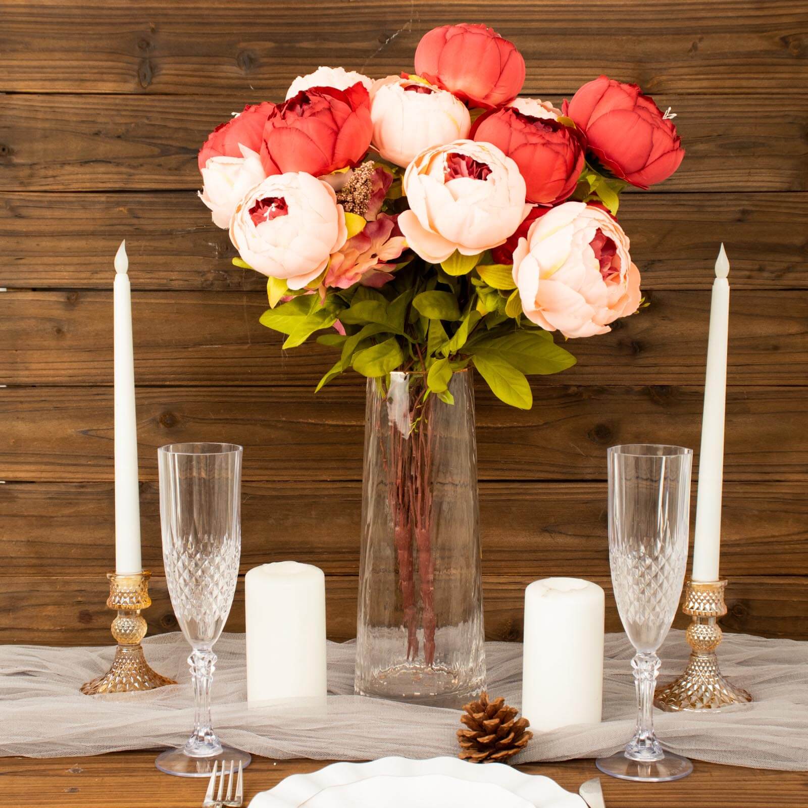 2 Pack Burgundy / Dusty Rose Artificial Peony Flower Wedding Bouquets, Faux Silk Flower Arrangements 19" - Image 16