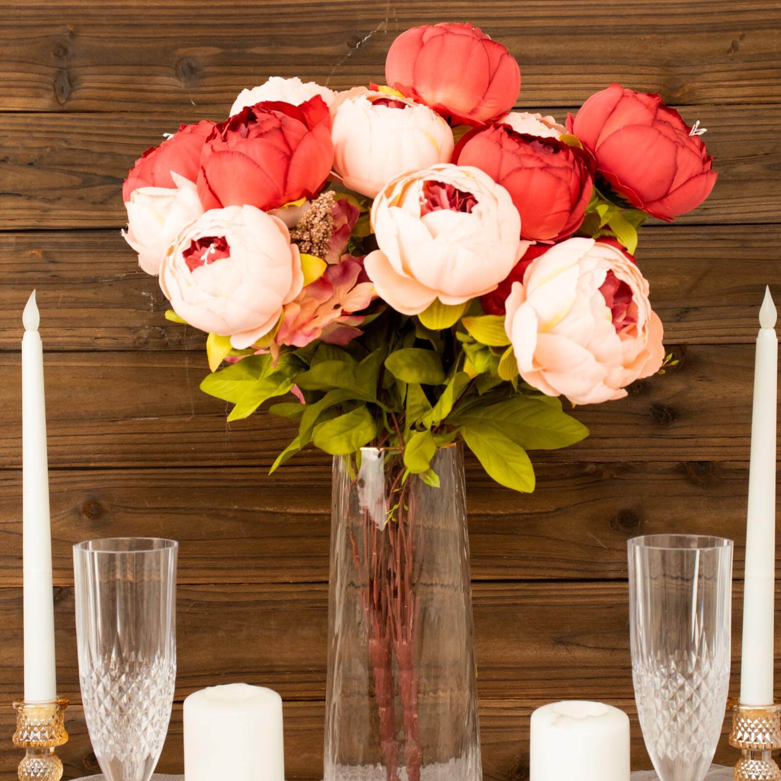 2 Pack Burgundy / Dusty Rose Artificial Peony Flower Wedding Bouquets, Faux Silk Flower Arrangements 19" - Image 6