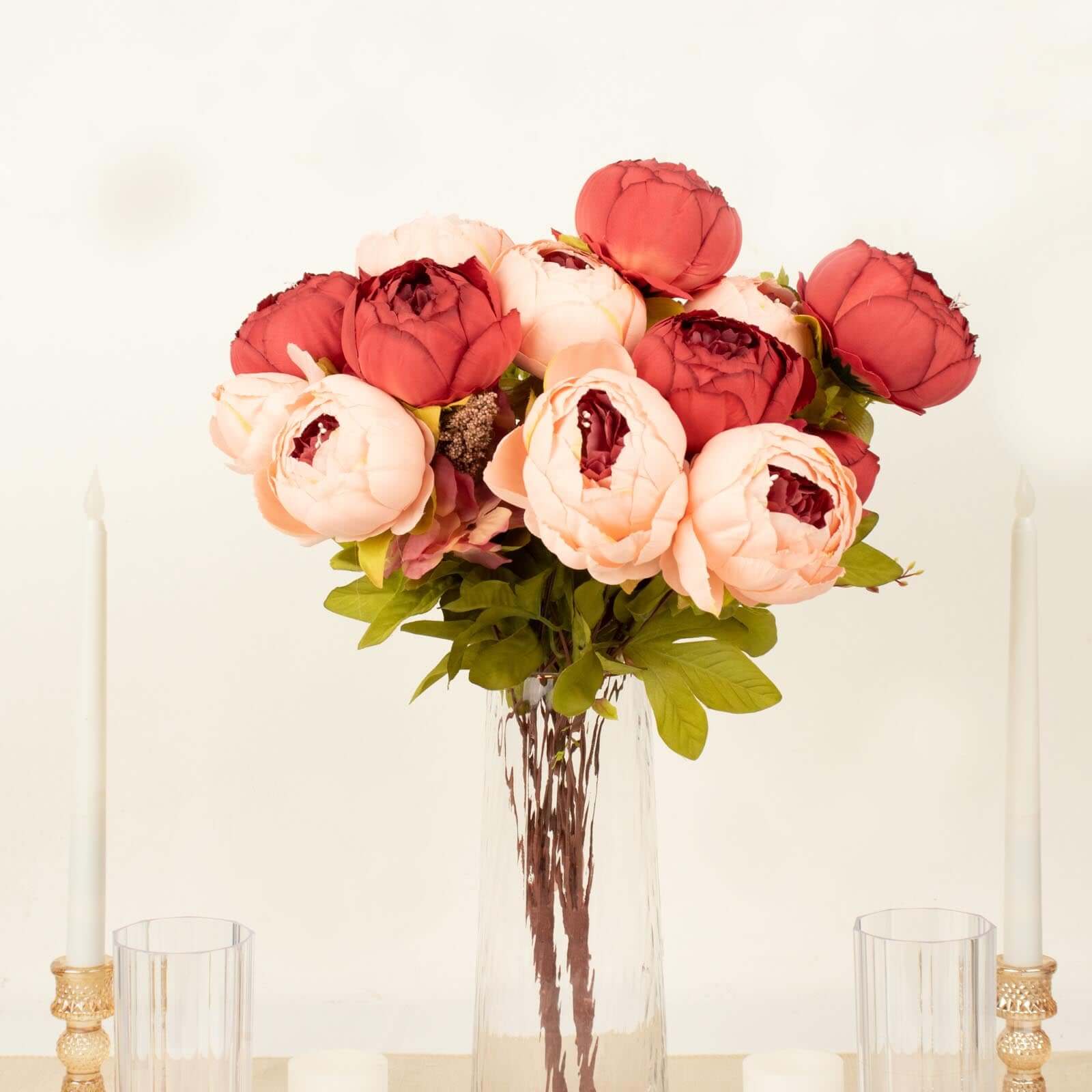 2 Pack Burgundy / Dusty Rose Artificial Peony Flower Wedding Bouquets, Faux Silk Flower Arrangements 19" - Image 8
