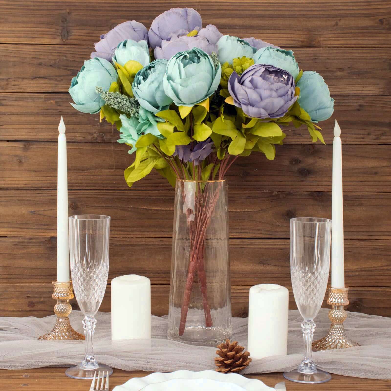 2 Pack Dusty Blue Artificial Peony Flower Wedding Bouquets, Faux Silk Flower Arrangements 19" - Image 10