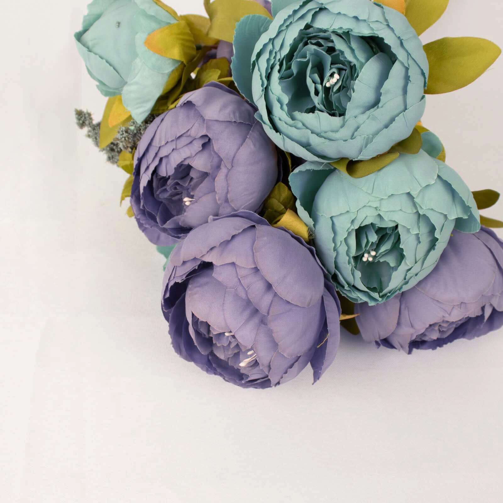 2 Pack Dusty Blue Artificial Peony Flower Wedding Bouquets, Faux Silk Flower Arrangements 19" - Image 16