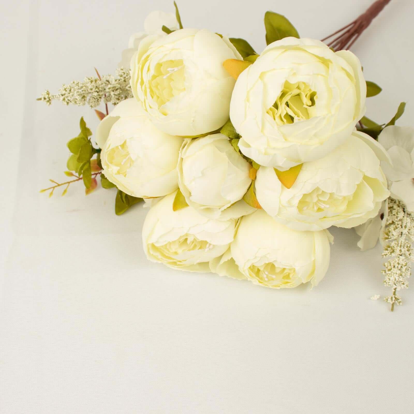 2 Pack Ivory Artificial Peony Flower Wedding Bouquets, Faux Silk Flower Arrangements 19" - Image 14