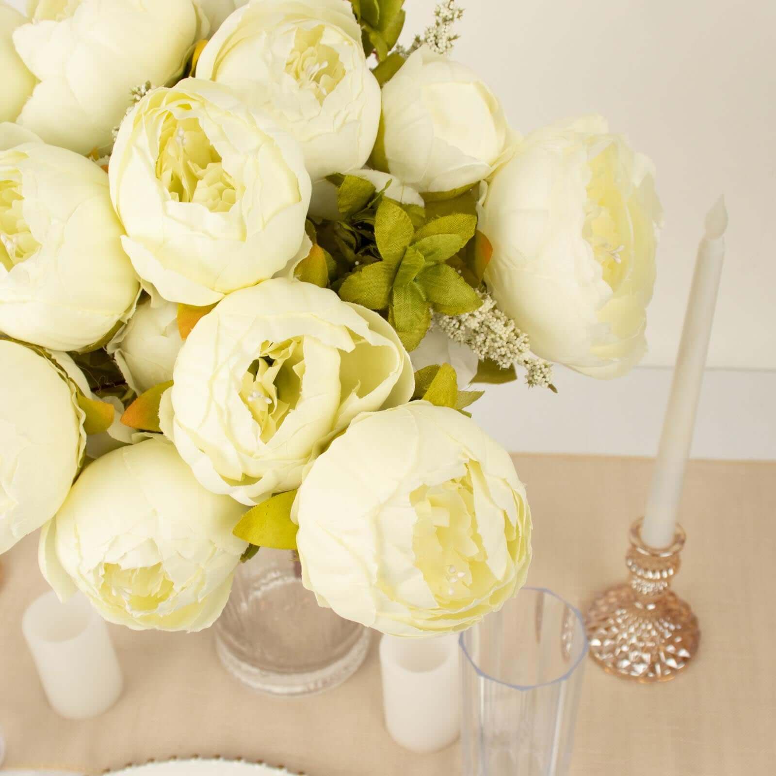 2 Pack Ivory Artificial Peony Flower Wedding Bouquets, Faux Silk Flower Arrangements 19" - Image 2