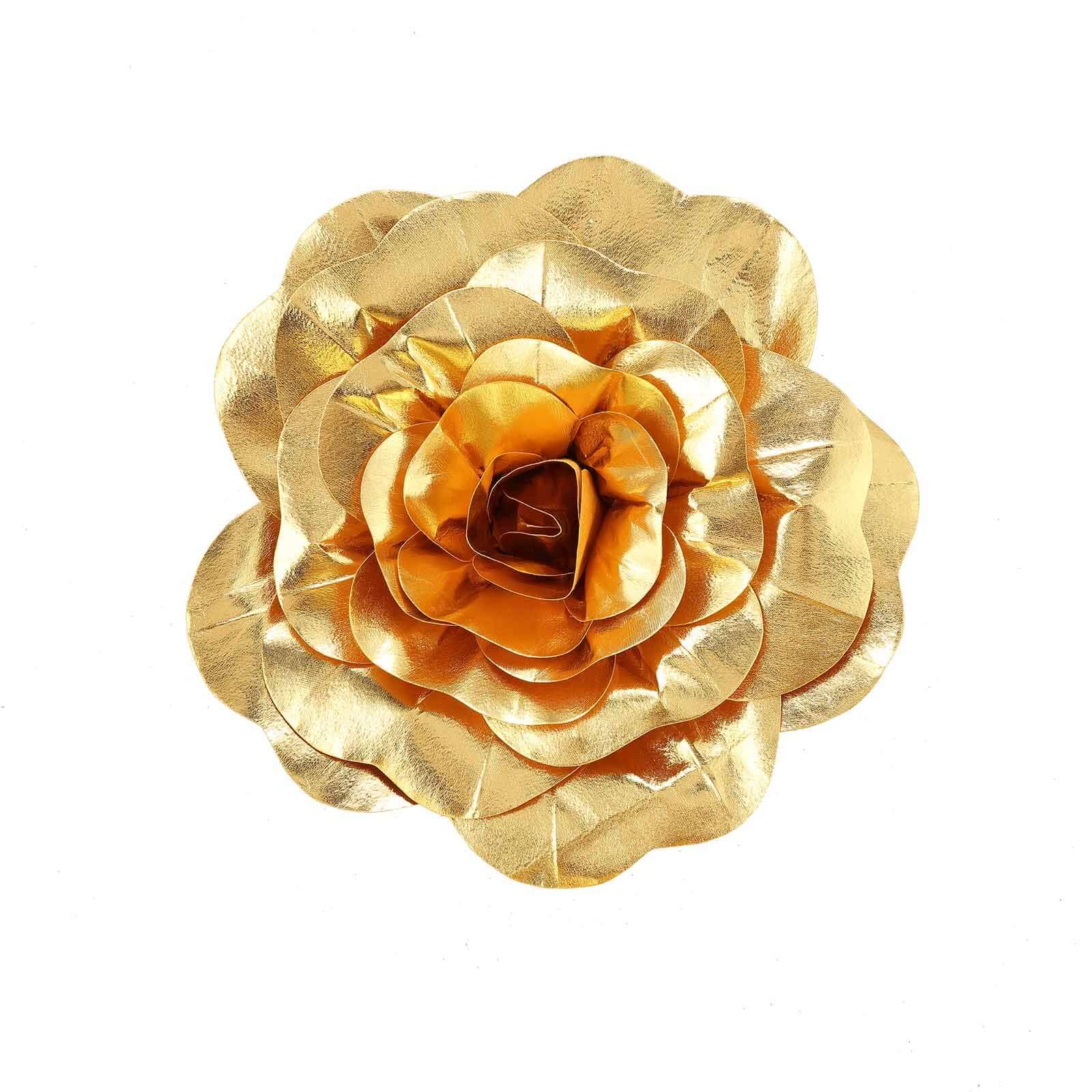 2 Pack Large Metallic Gold Real Touch Artificial Foam DIY Craft Roses 20" - Image 6