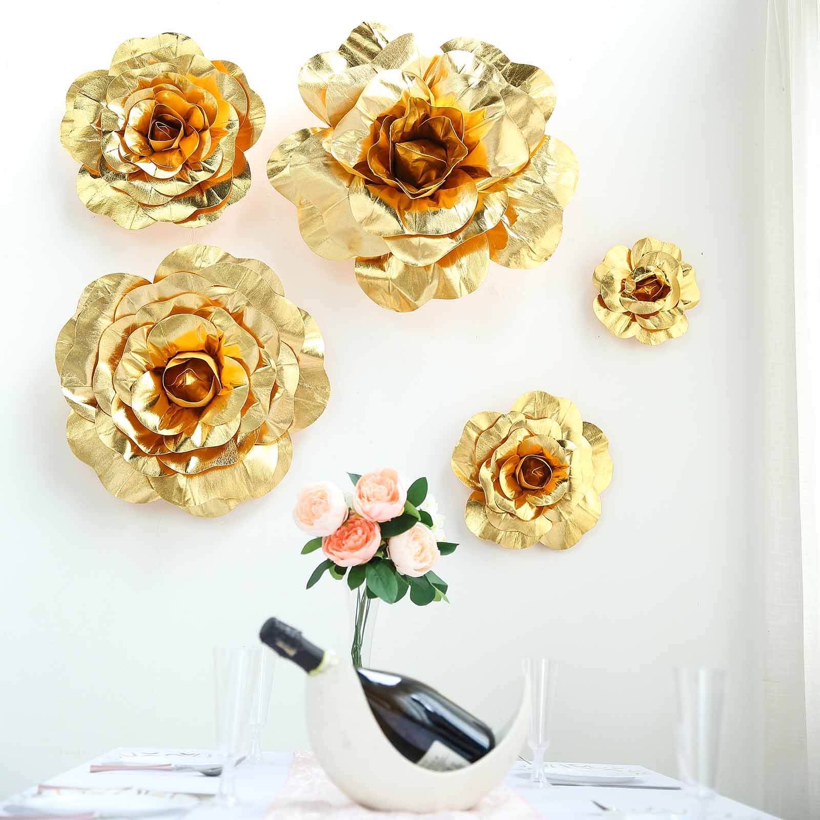 2 Pack Large Metallic Gold Real Touch Artificial Foam DIY Craft Roses 20" - Image 8