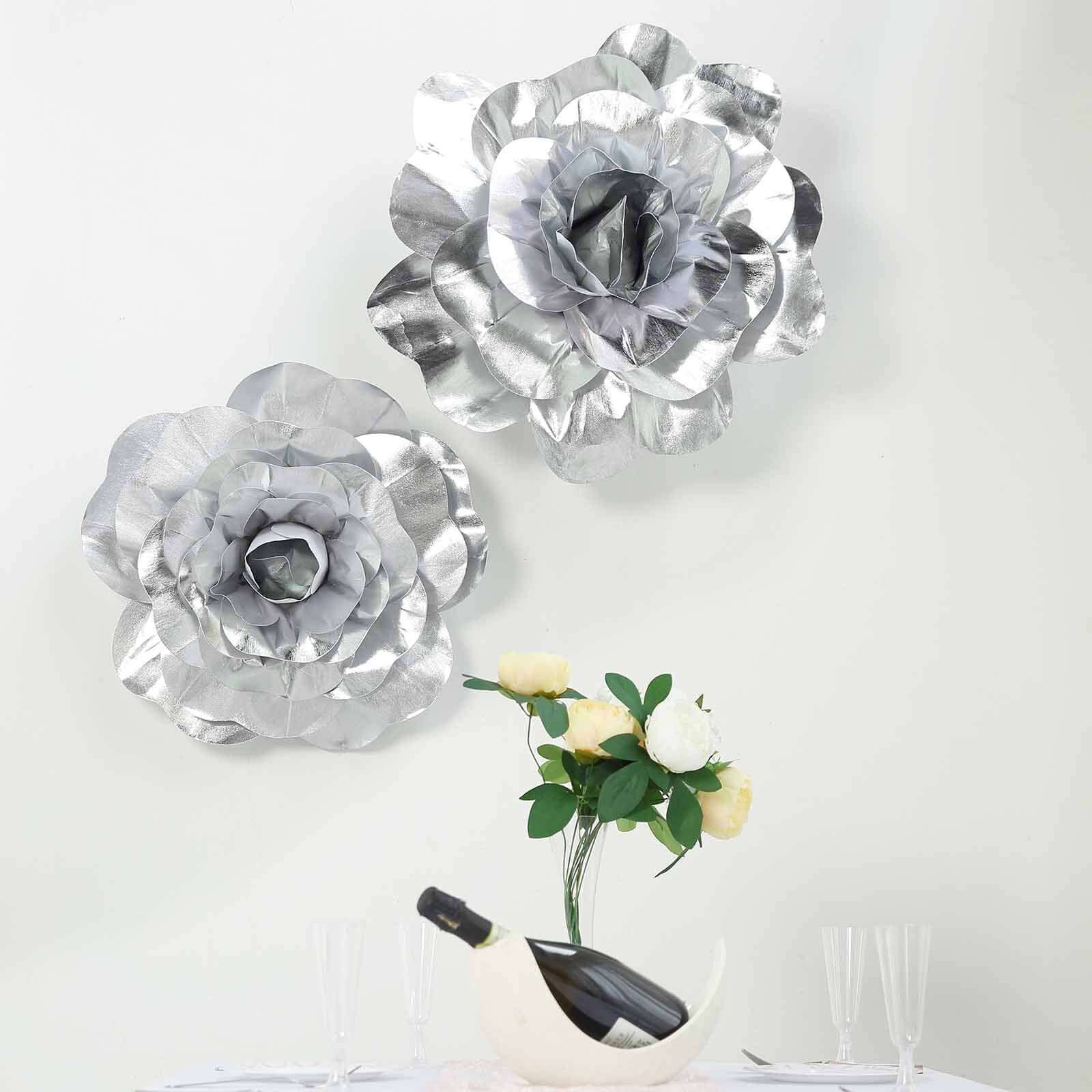 2 Pack Large Silver Real Touch Artificial Foam DIY Craft Roses 20" - Image 10