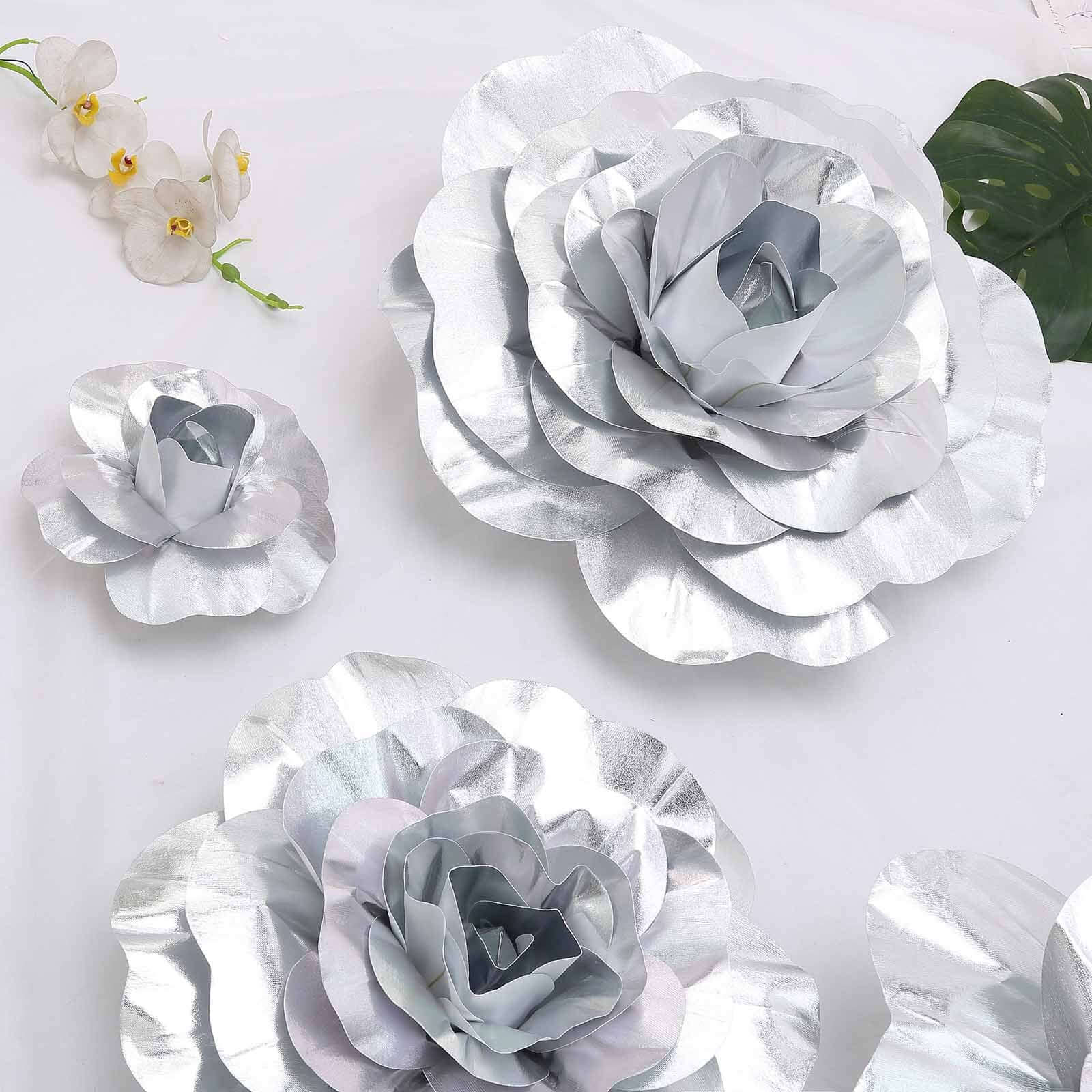 2 Pack Large Silver Real Touch Artificial Foam DIY Craft Roses 20" - Image 2
