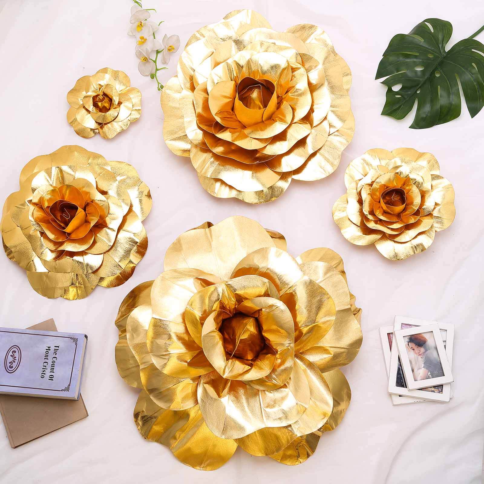 2 Pack Large Metallic Gold Real Touch Artificial Foam DIY Craft Roses 24" - Image 7