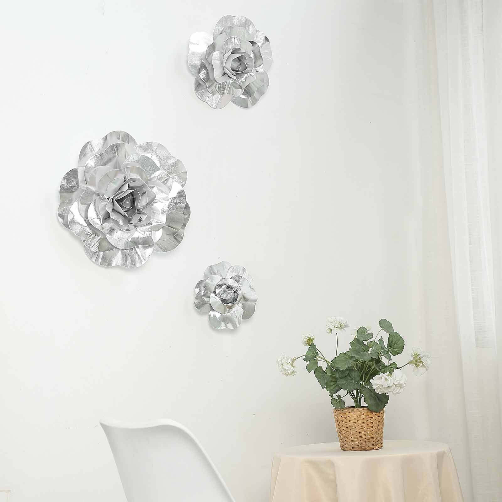 2 Pack Large Silver Real Touch Artificial Foam DIY Craft Roses 24" - Image 10
