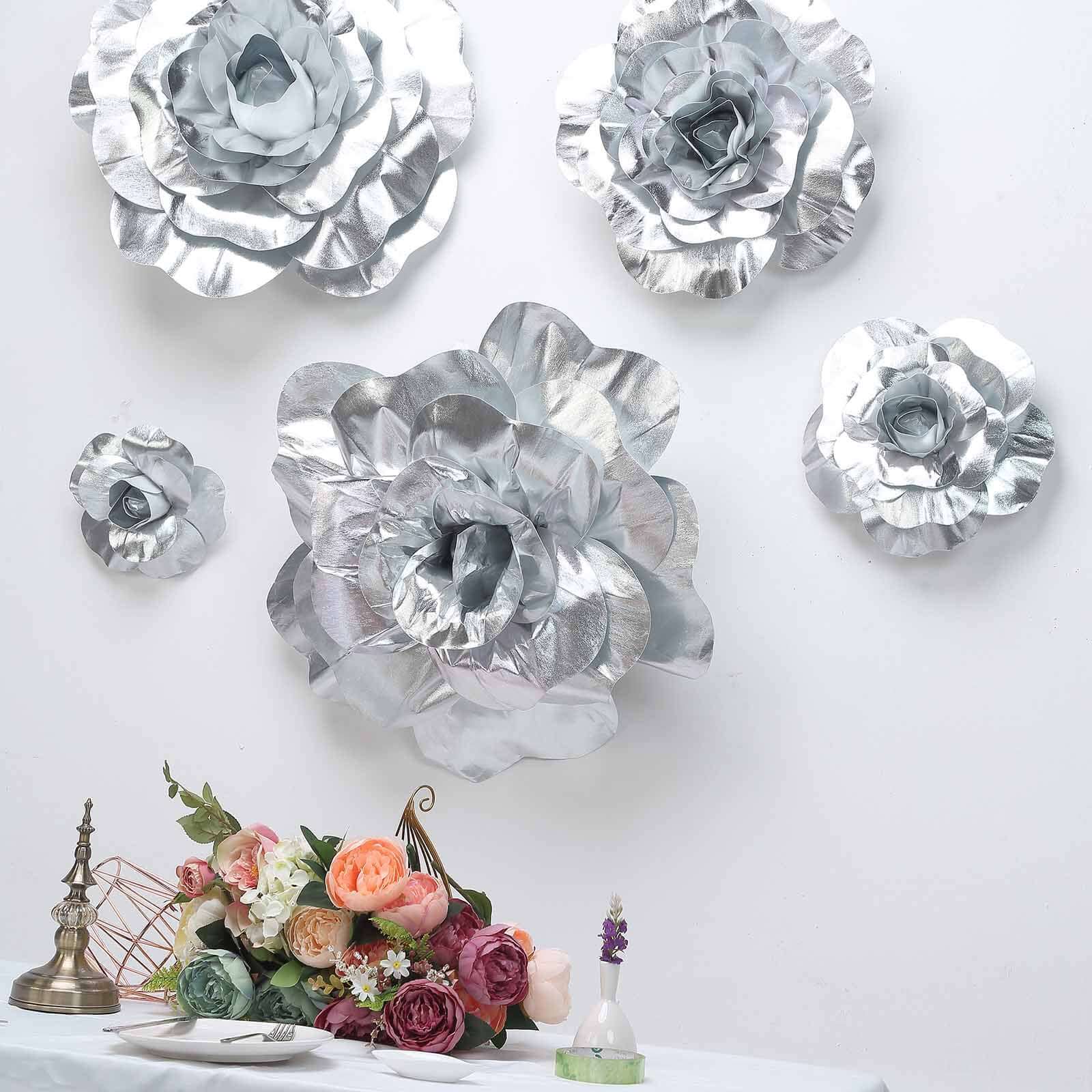 2 Pack Large Silver Real Touch Artificial Foam DIY Craft Roses 24" - Image 7