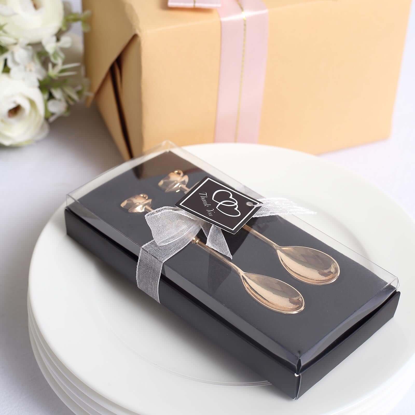 2 Pack Gold Metal Couple Coffee Spoon Set Party Favors, Pre-Packed Wedding Souvenir Gift 4" - Image 11