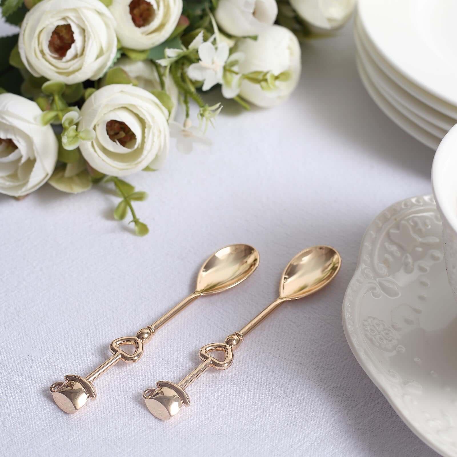 2 Pack Gold Metal Couple Coffee Spoon Set Party Favors, Pre-Packed Wedding Souvenir Gift 4" - Image 6