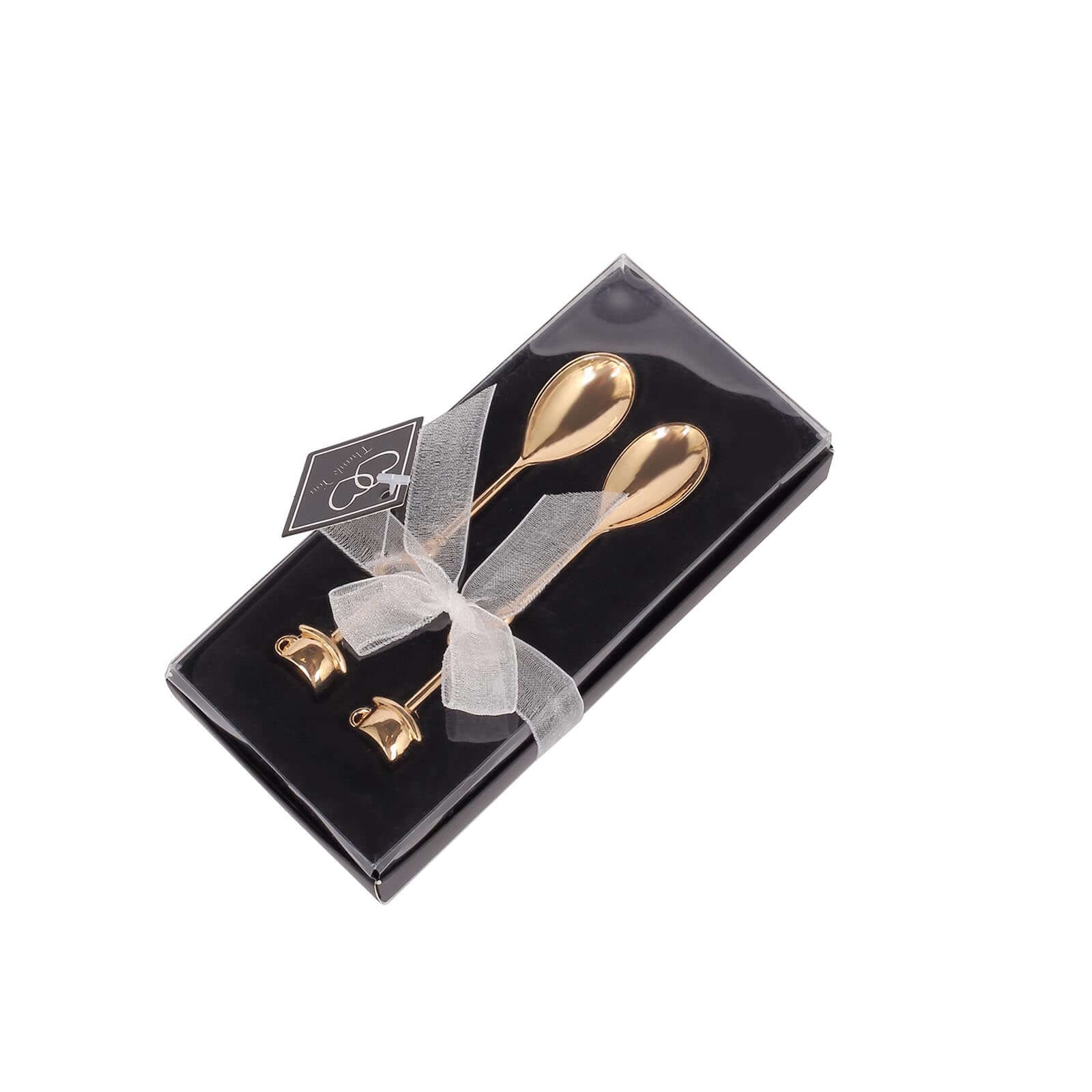 2 Pack Gold Metal Couple Coffee Spoon Set Party Favors, Pre-Packed Wedding Souvenir Gift 4" - Image 7