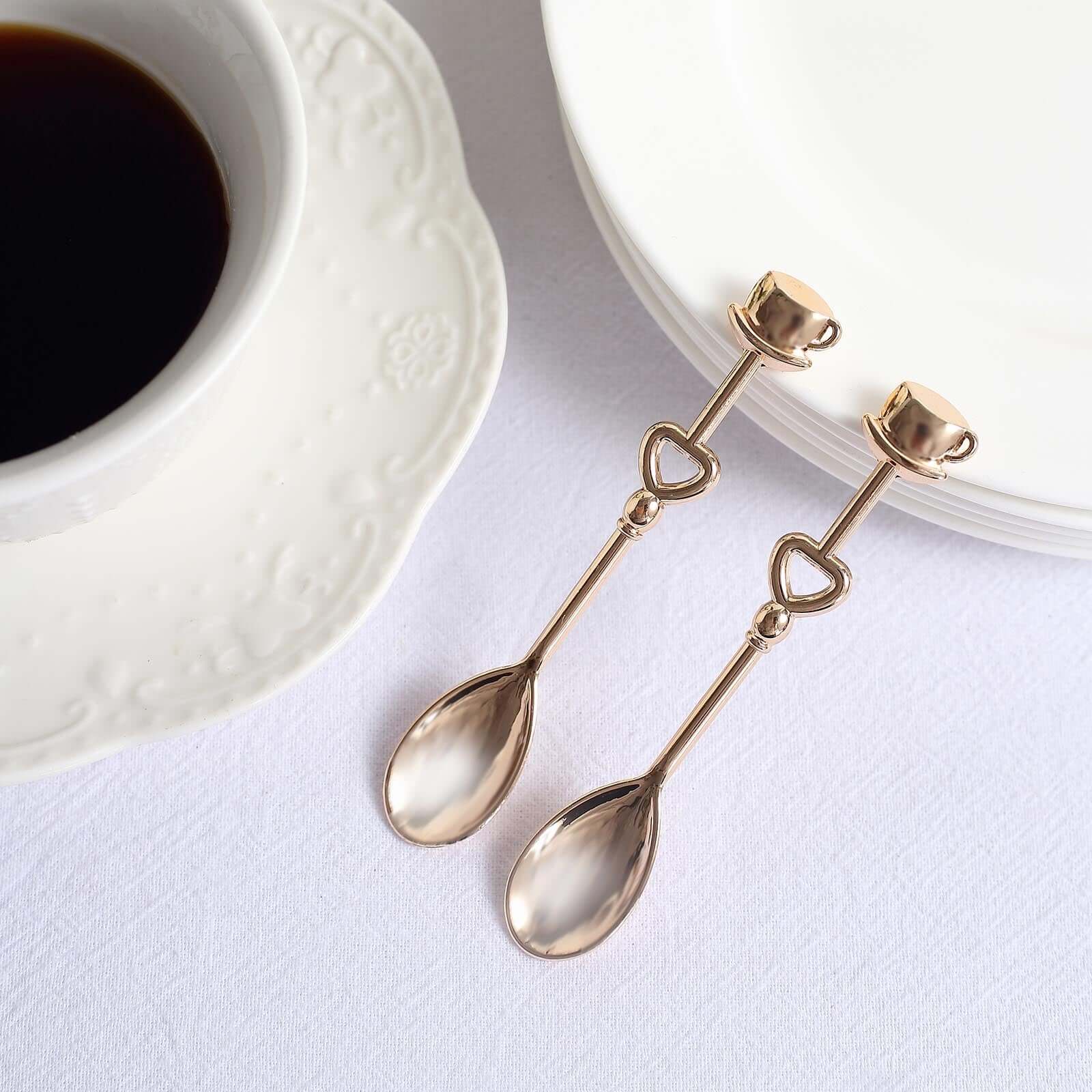 2 Pack Gold Metal Couple Coffee Spoon Set Party Favors, Pre-Packed Wedding Souvenir Gift 4" - Image 9