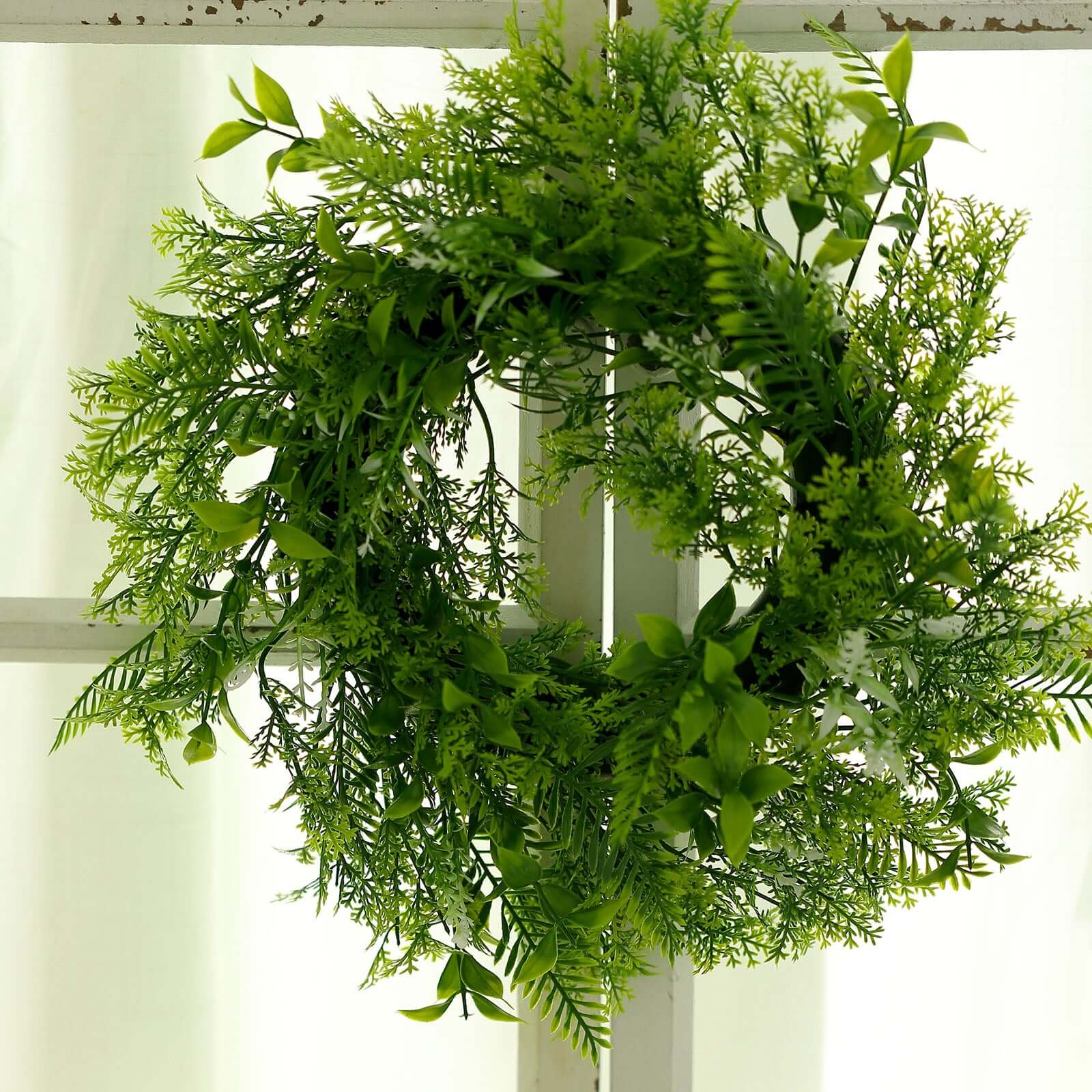 2 Pack Green Artificial Fern Leaf Mix Pillar Candle Ring Wreaths 4" - Image 2
