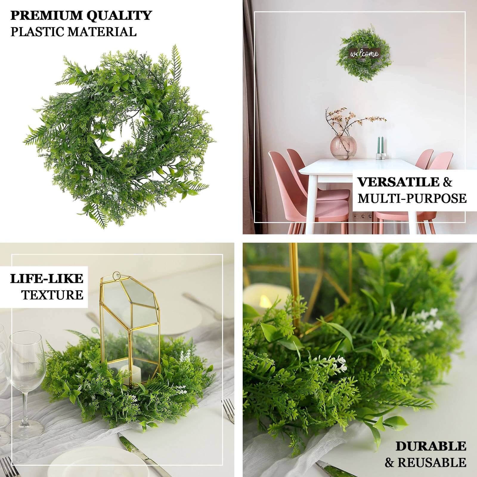 2 Pack Green Artificial Fern Leaf Mix Pillar Candle Ring Wreaths 4" - Image 4