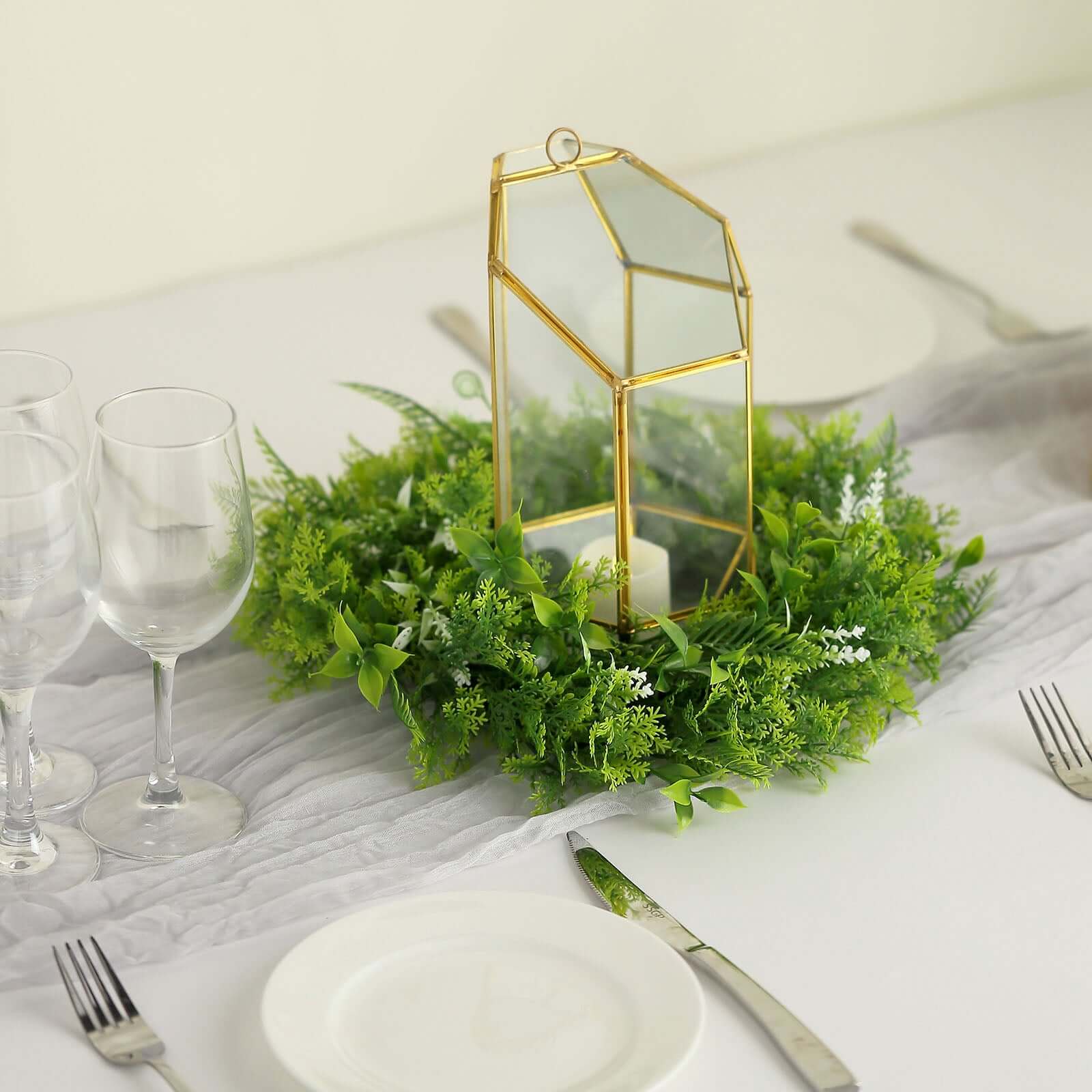 2 Pack Green Artificial Fern Leaf Mix Pillar Candle Ring Wreaths 4" - Image 6