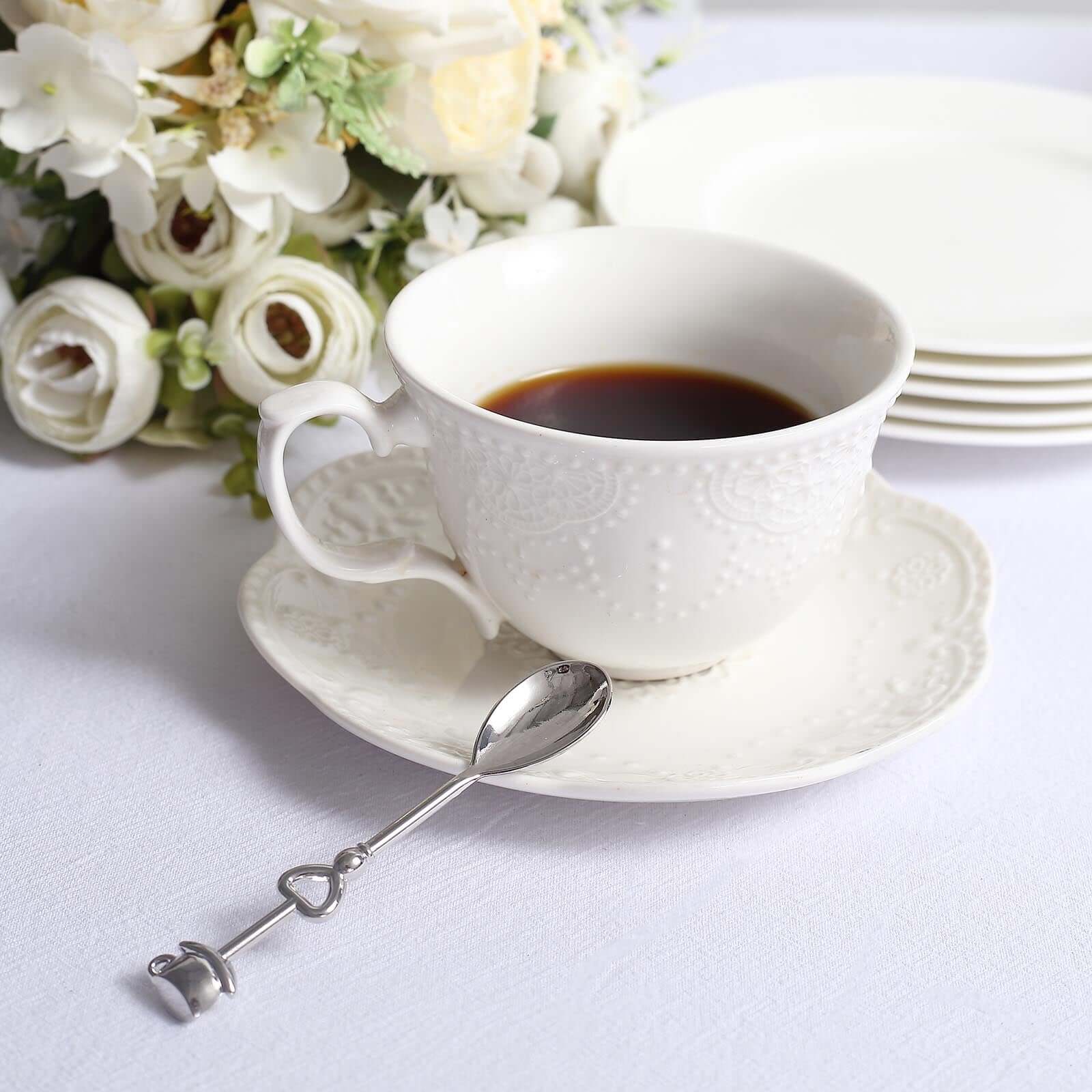 2 Pack Silver Metal Couple Coffee Spoon Set Party Favors, Pre-Packed Wedding Souvenir Gift 4" - Image 2