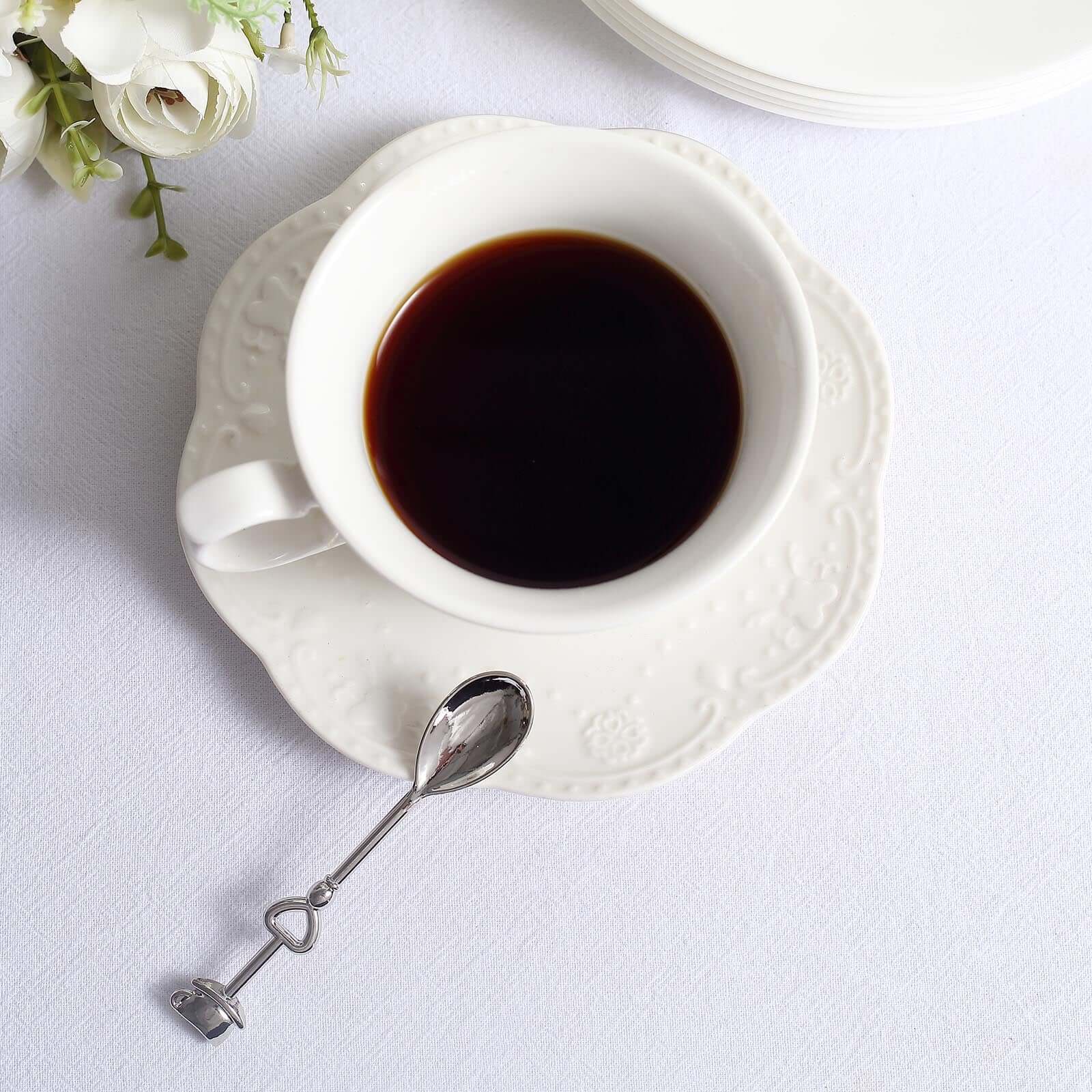 2 Pack Silver Metal Couple Coffee Spoon Set Party Favors, Pre-Packed Wedding Souvenir Gift 4" - Image 8