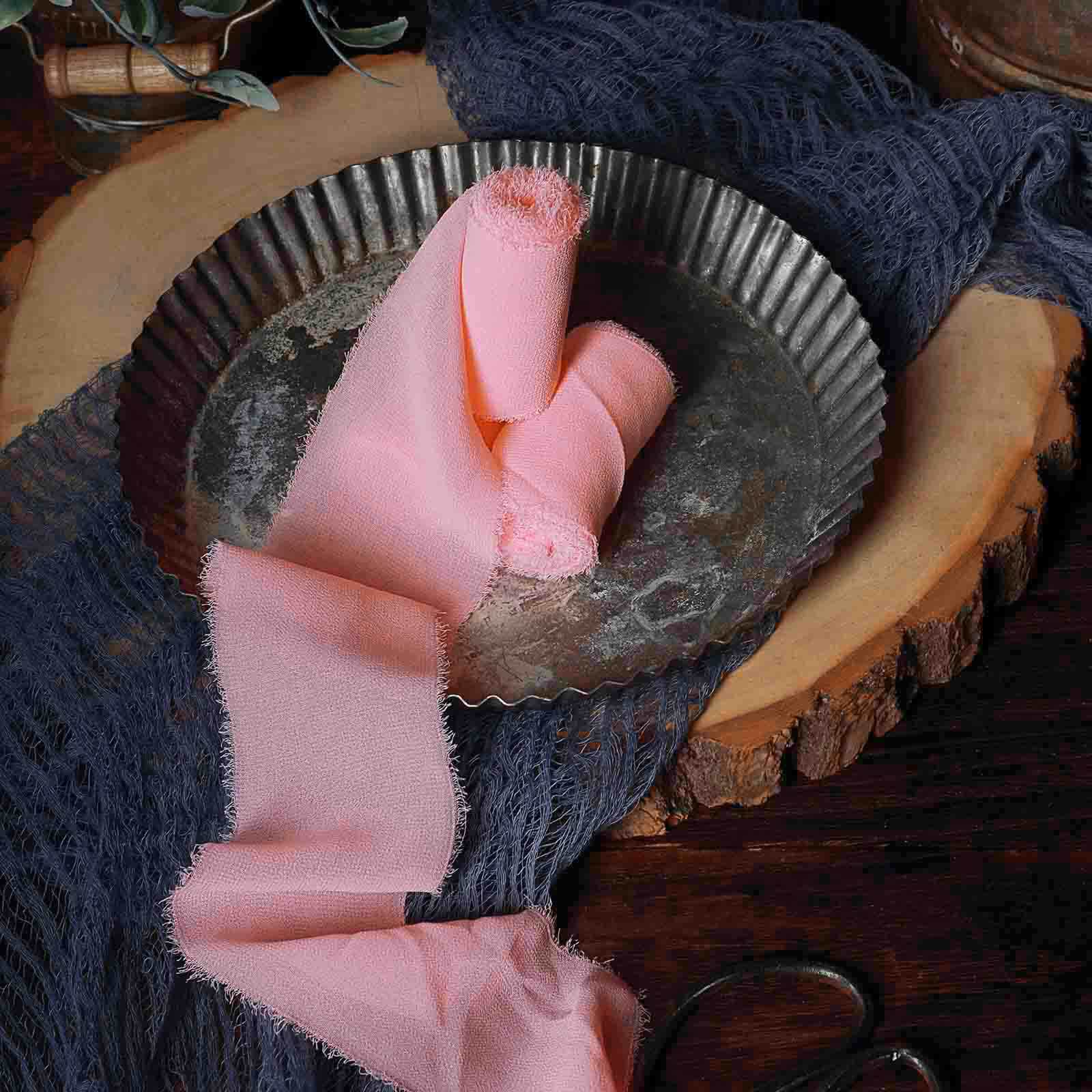2 Pack Pink Silk-Like Chiffon Linen Ribbon Roll For Bouquets, Wedding Invitations Gift Wrapping 6yd - Image 12
