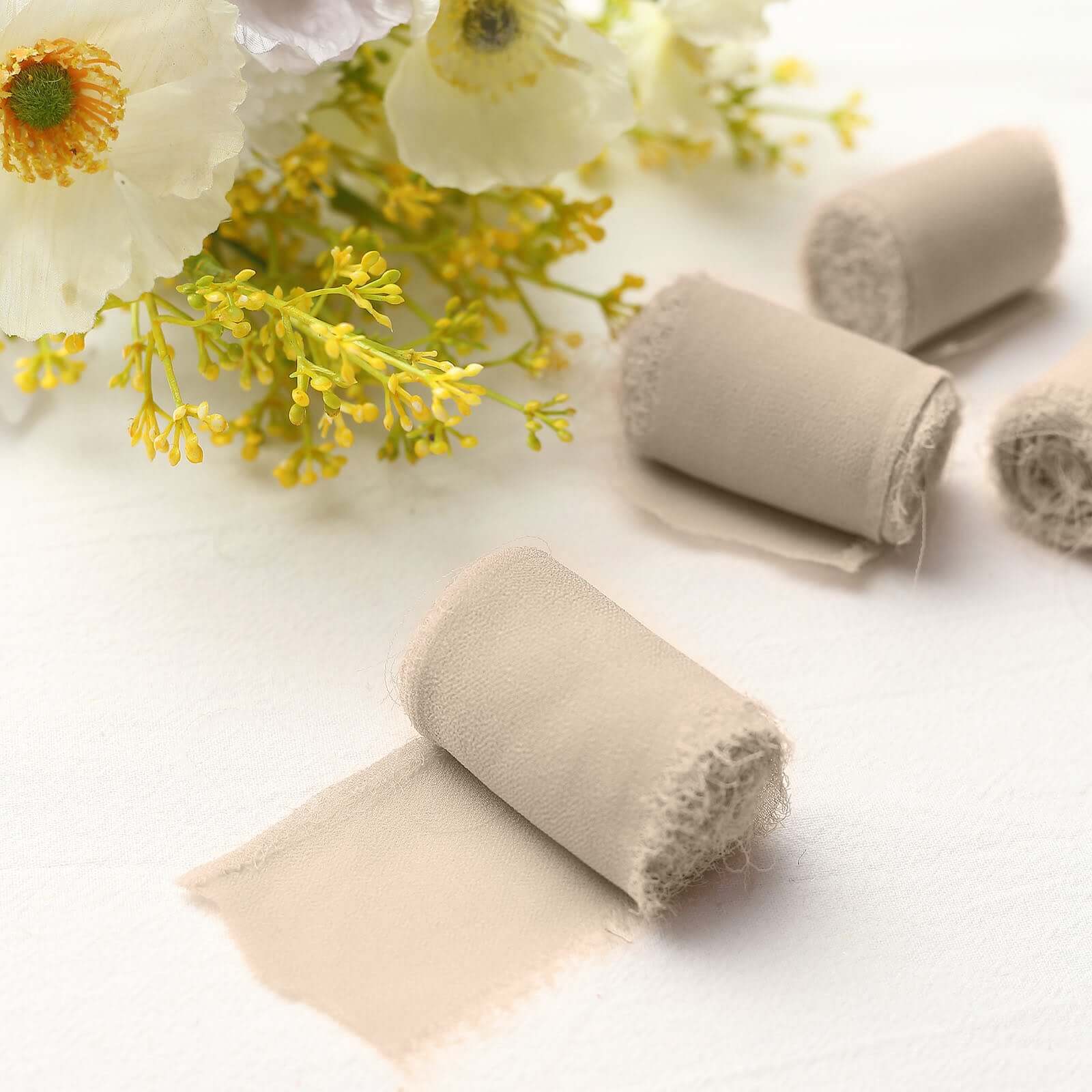 2 Pack Nude Silk-Like Chiffon Ribbon Roll, DIY Wedding Bouquet Linen Wrap 6yds - Image 6