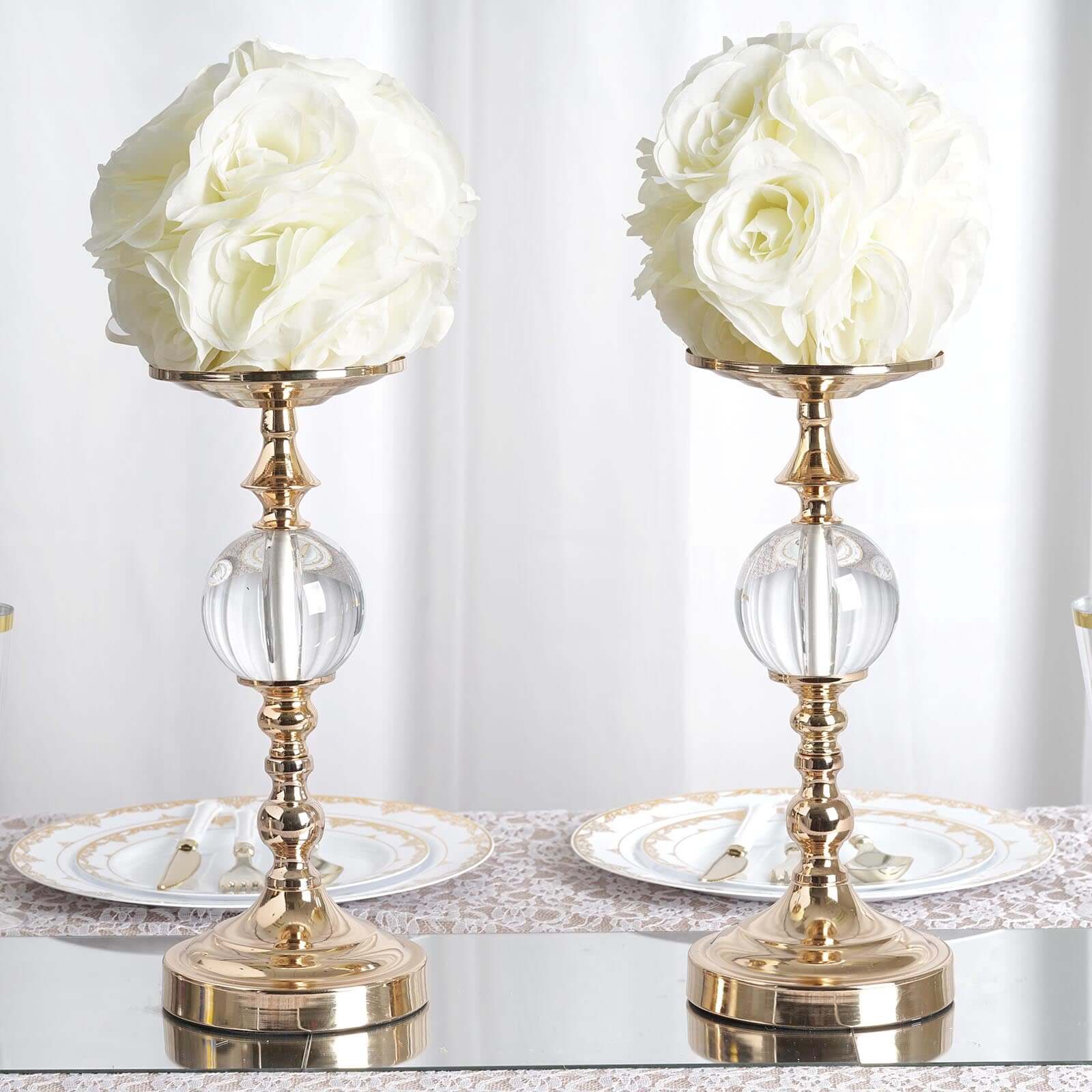 2 Pack Cream Artificial Silk Rose Kissing Ball, Faux Flower Ball 7" - Image 2