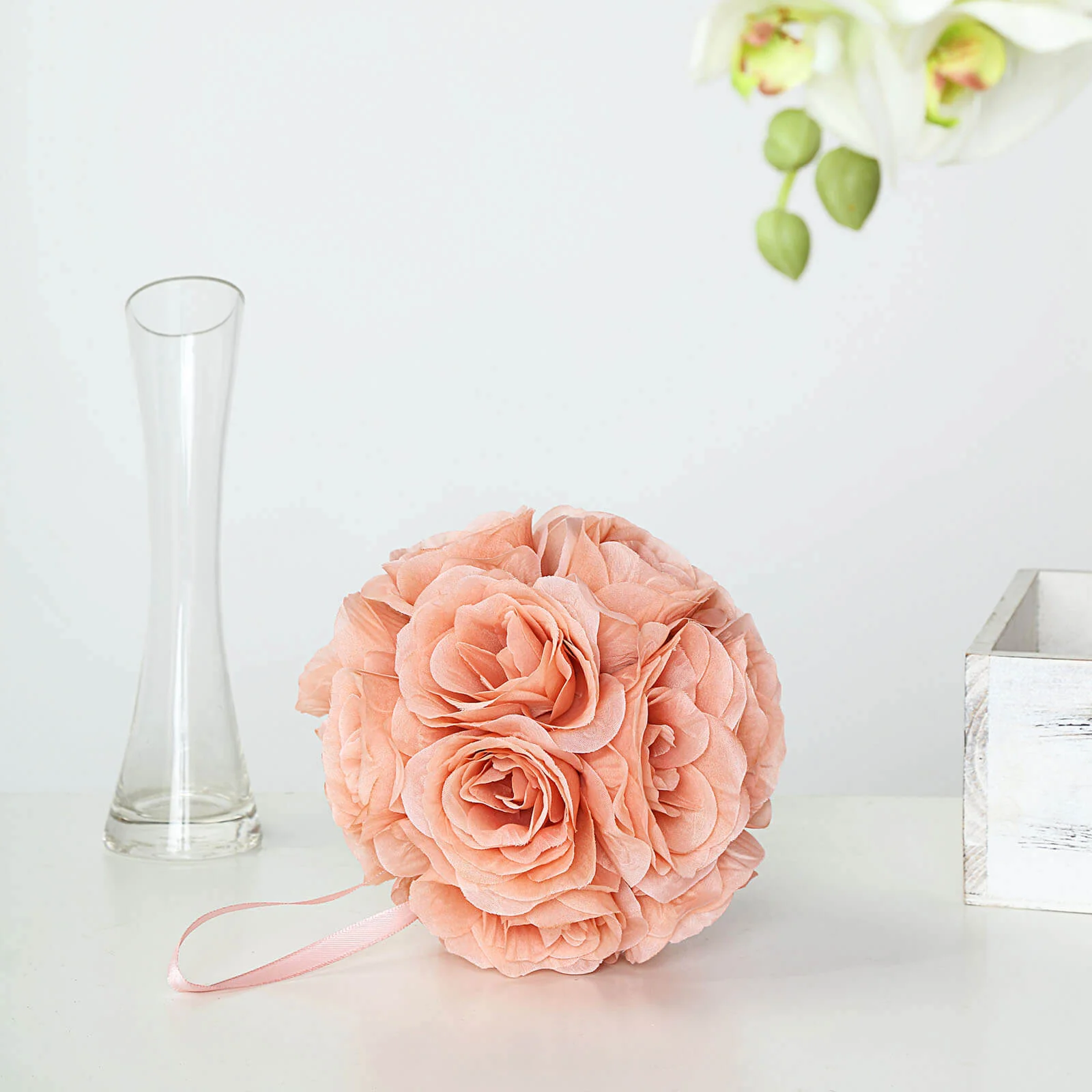 2 Pack Dusty Rose Artificial Silk Rose Kissing Ball, Flower Ball 7" - Image 7