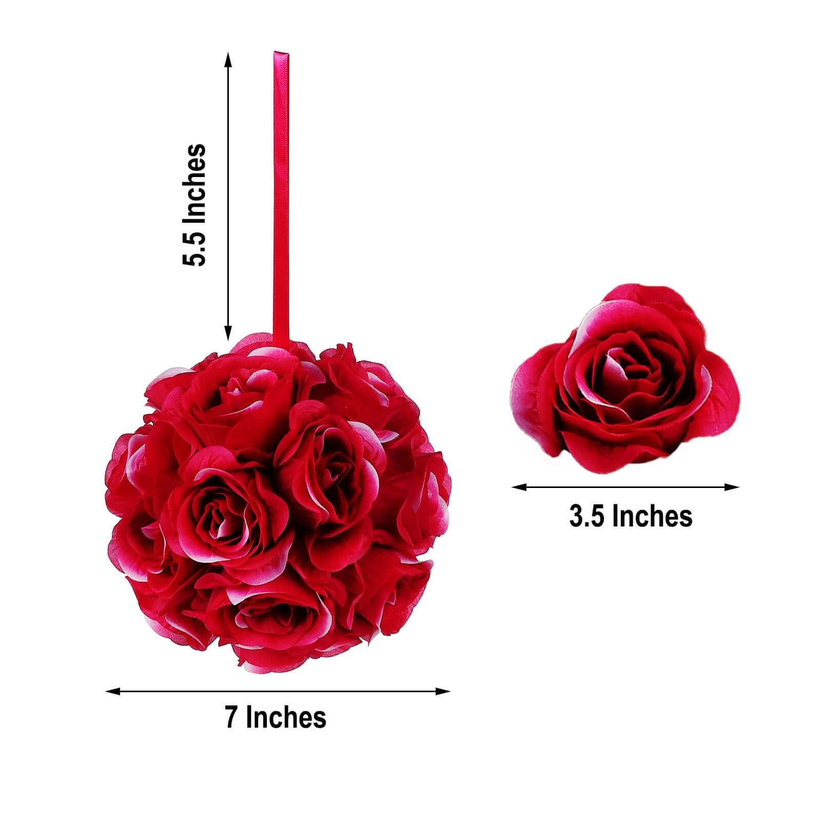 2 Pack Fuchsia Artificial Silk Rose Kissing Ball, Flower Ball 7" - Image 3