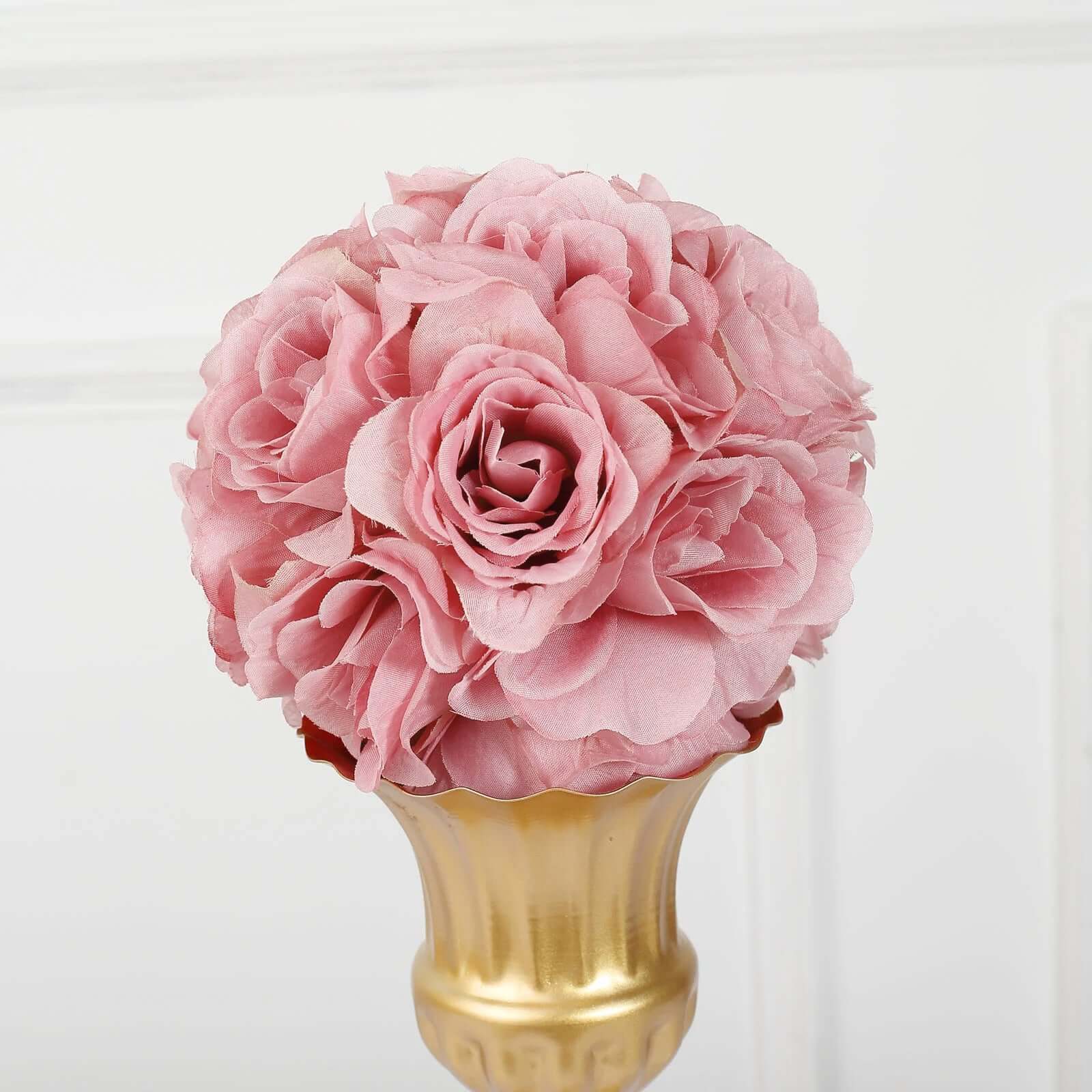 2 Pack Mauve Artificial Silk Rose Kissing Ball, Faux Flower Ball 7" - Image 2