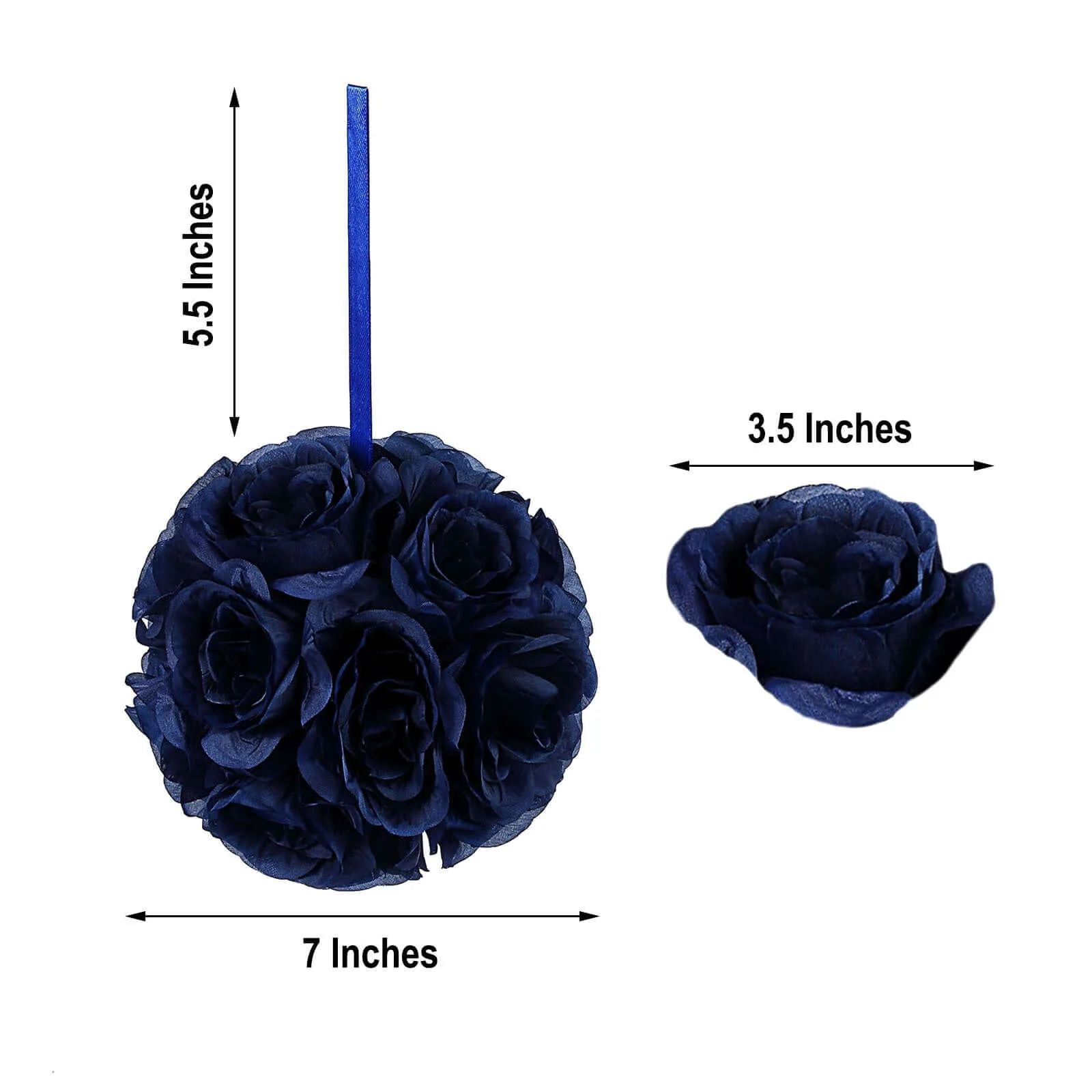 2 Pack Navy Blue Artificial Silk Rose Kissing Ball, Flower Ball 7" - Image 3