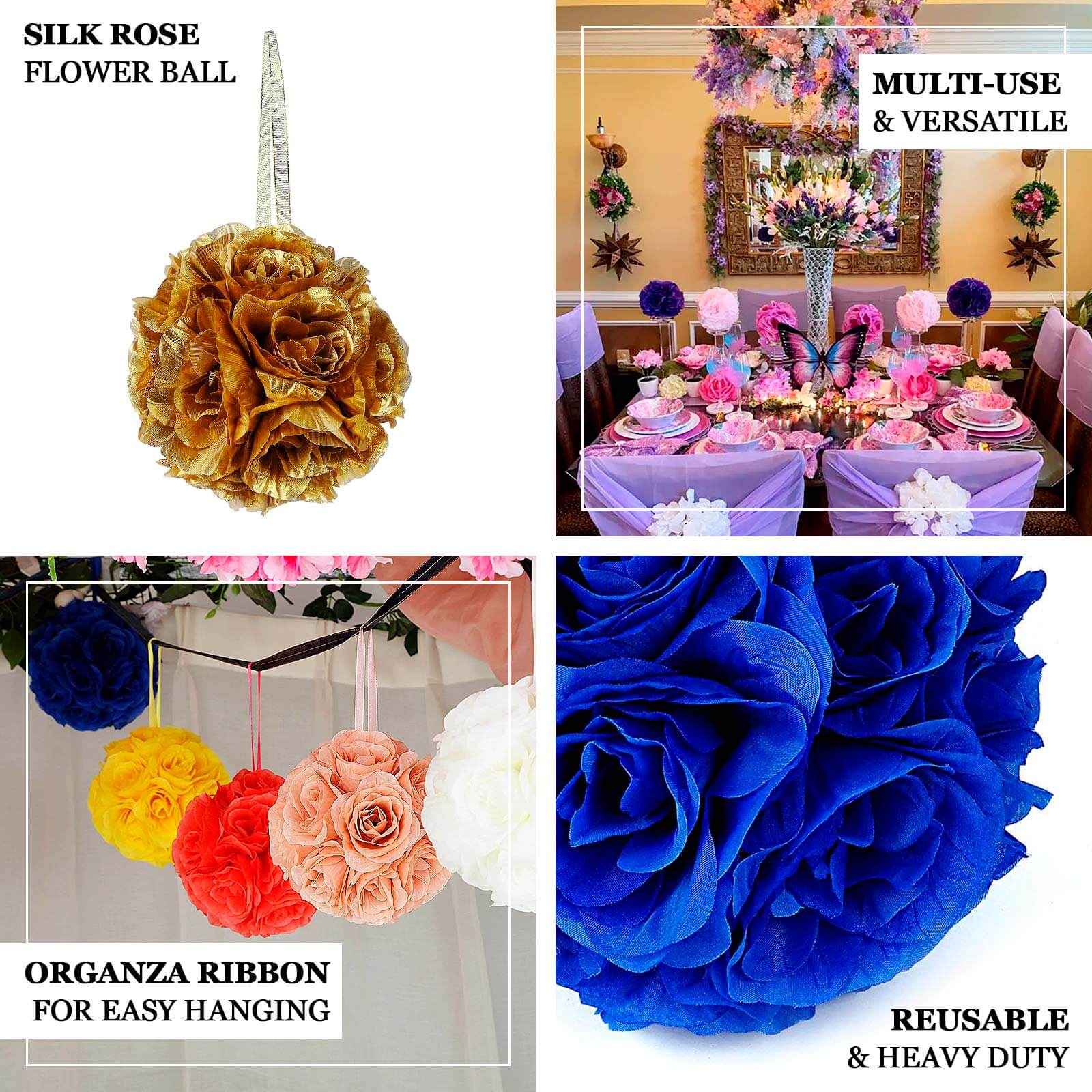 2 Pack Navy Blue Artificial Silk Rose Kissing Ball, Flower Ball 7" - Image 4