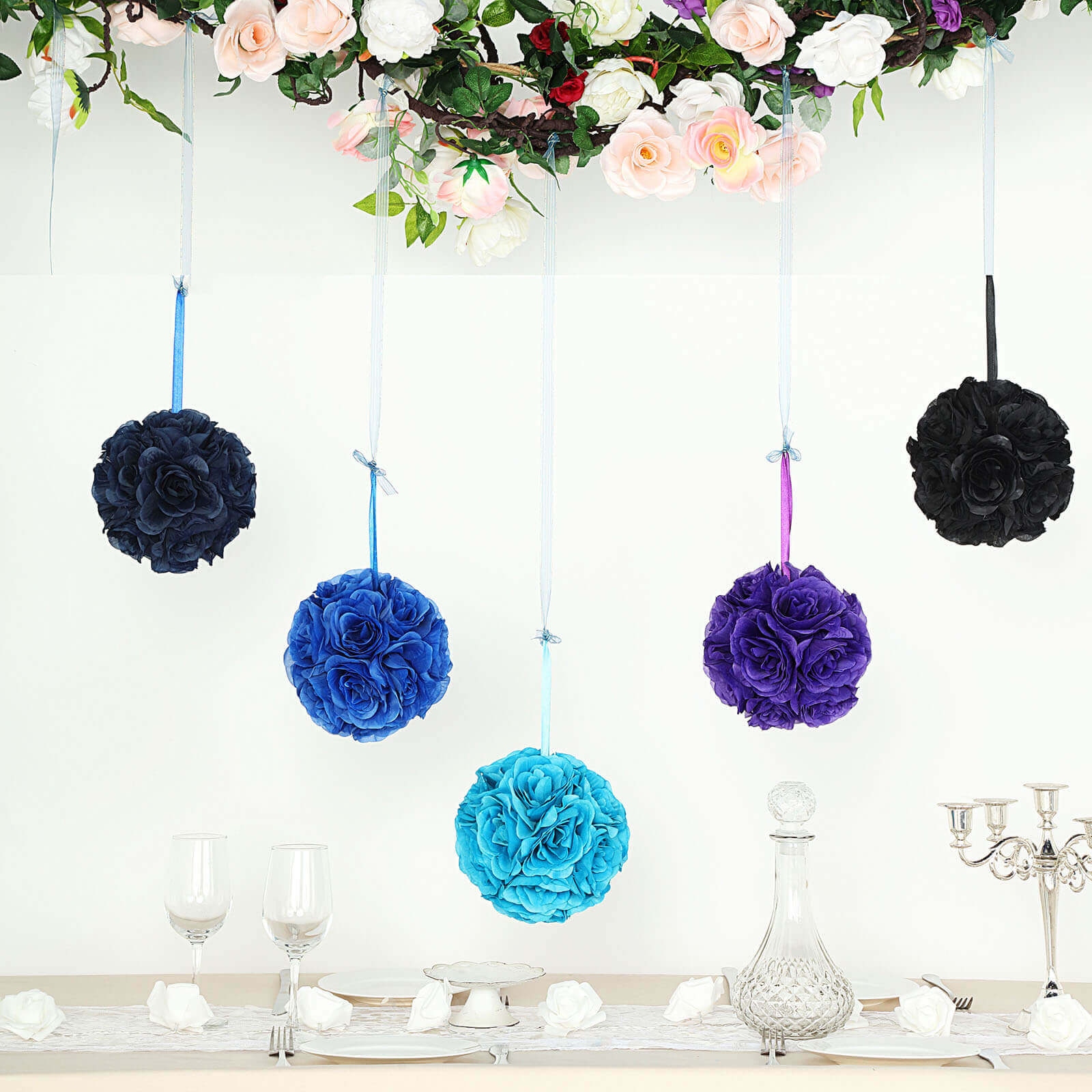 2 Pack Navy Blue Artificial Silk Rose Kissing Ball, Flower Ball 7" - Image 6