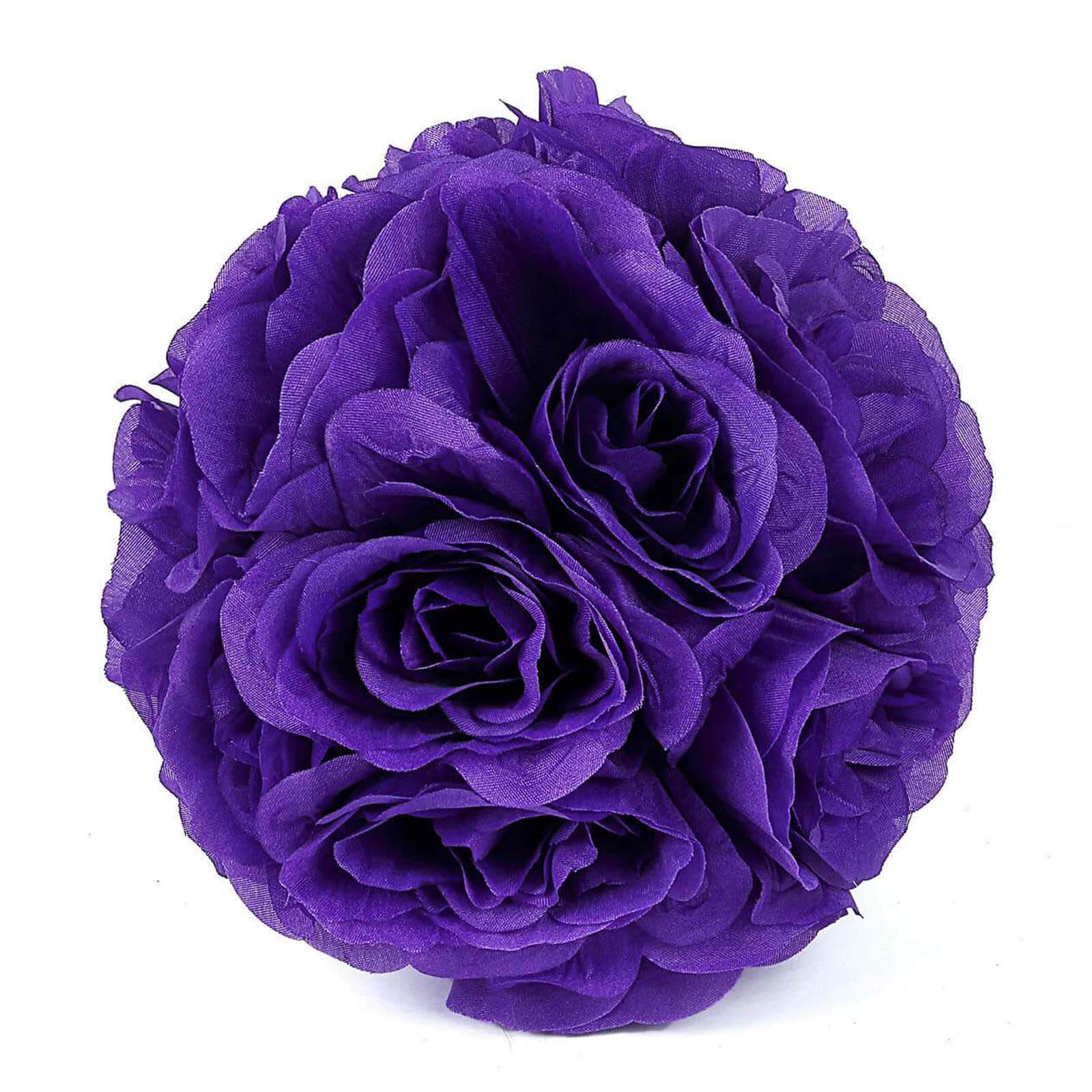 2 Pack Purple Artificial Silk Rose Kissing Ball, Faux Flower Ball 7" - Image 8