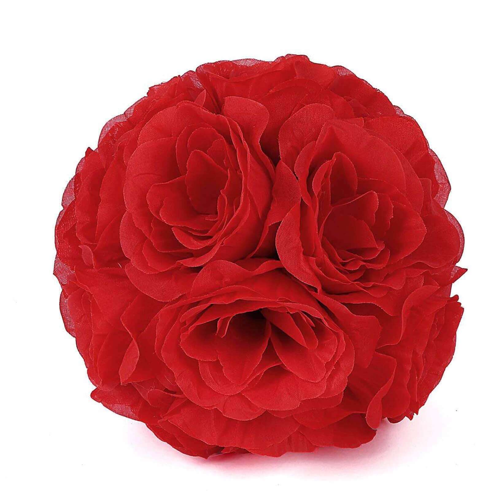 2 Pack Red Artificial Silk Rose Kissing Ball, Faux Flower Ball 7" - Image 8