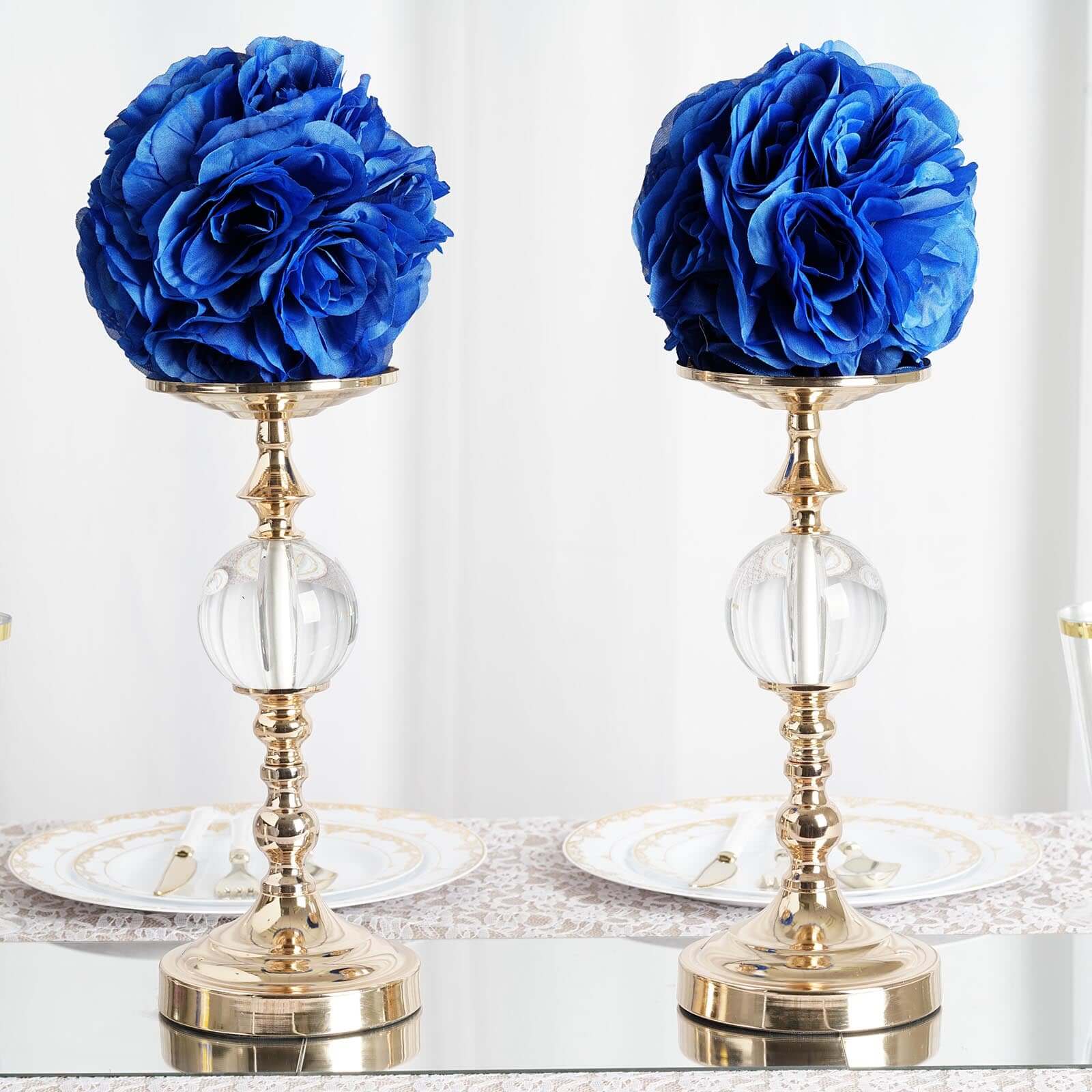 2 Pack Royal Blue Artificial Silk Rose Kissing Ball, Faux Flower Ball 7" - Image 2