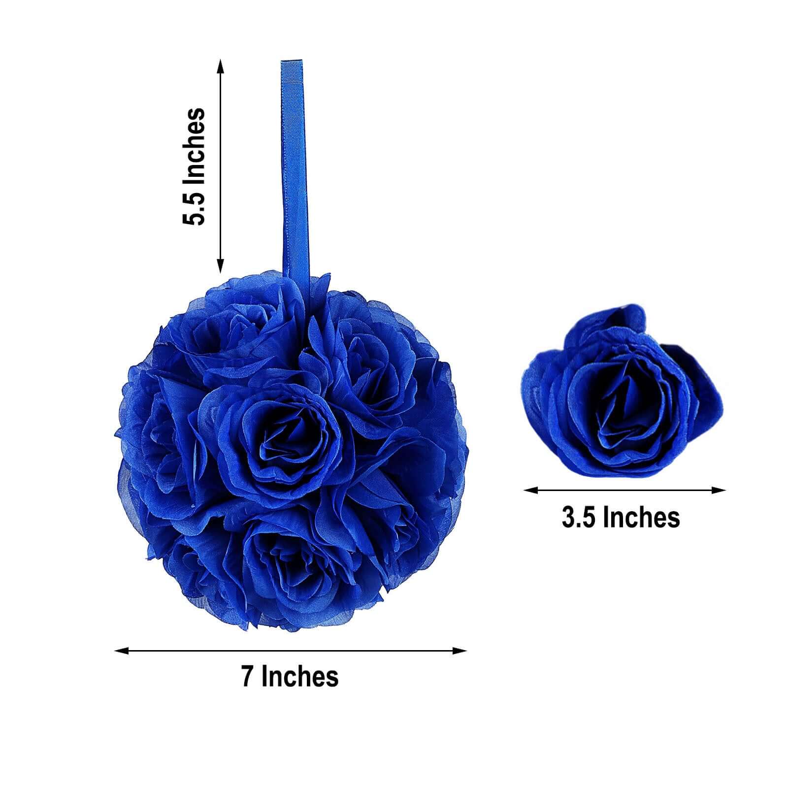 2 Pack Royal Blue Artificial Silk Rose Kissing Ball, Faux Flower Ball 7" - Image 3