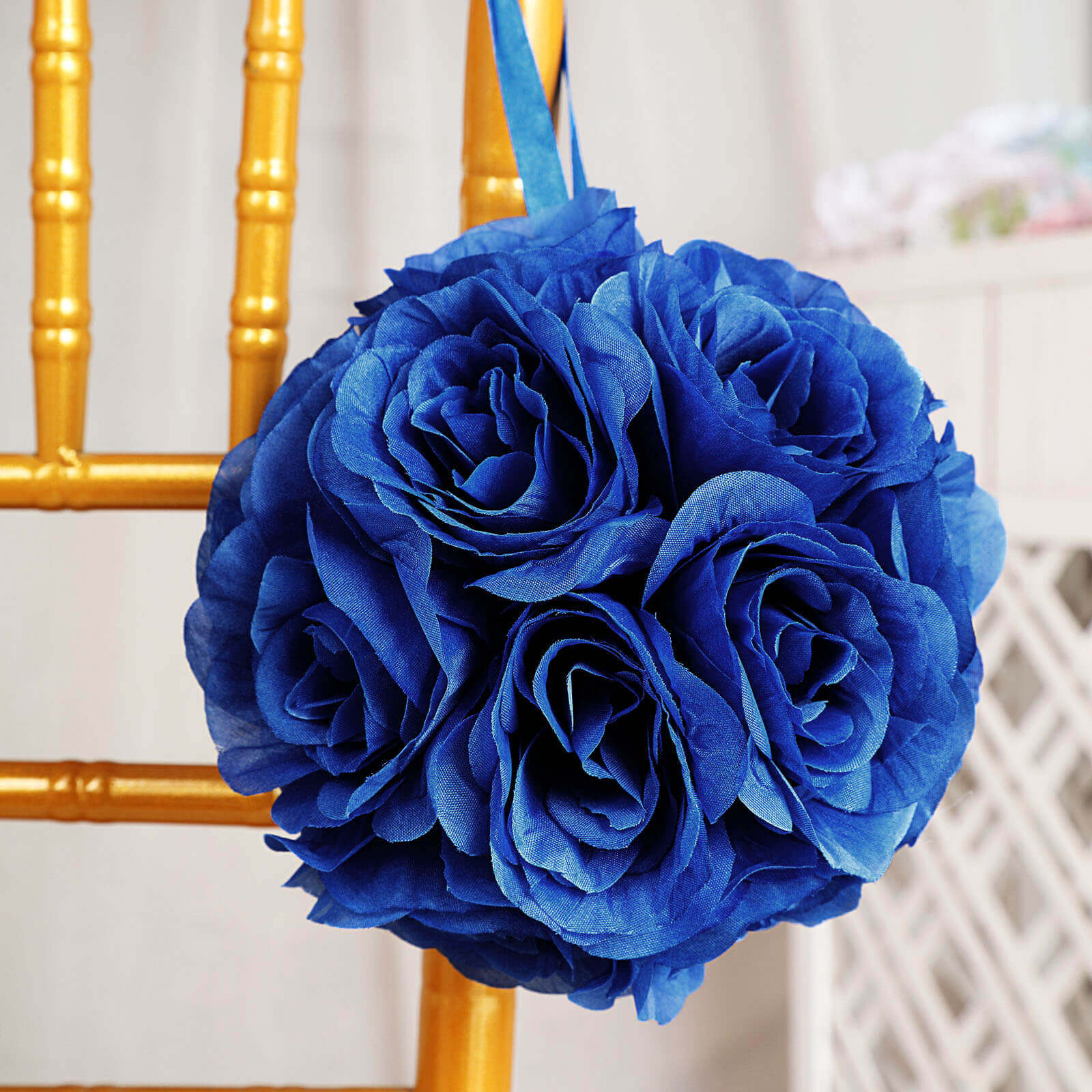 2 Pack Royal Blue Artificial Silk Rose Kissing Ball, Faux Flower Ball 7" - Image 7