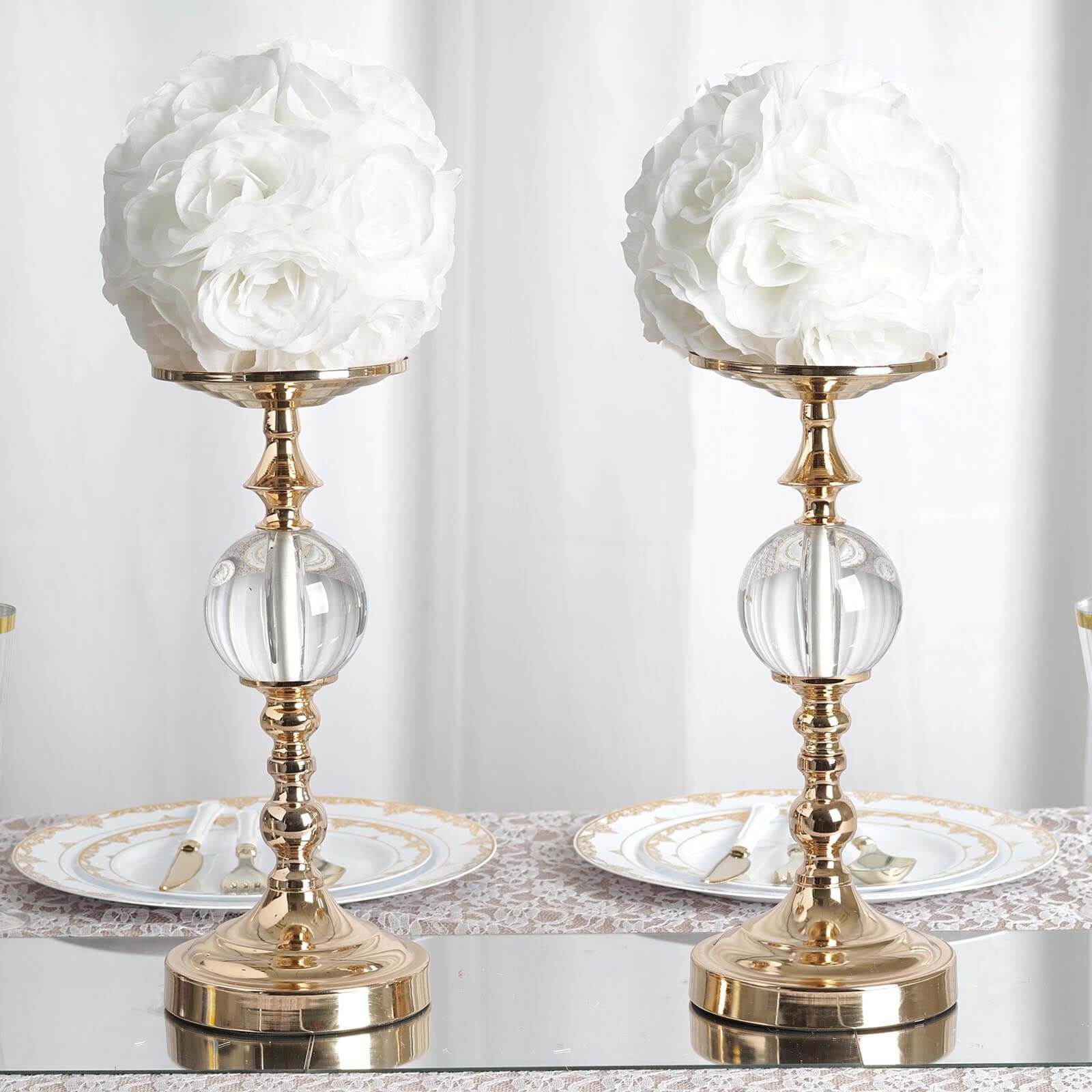 2 Pack White Artificial Silk Rose Kissing Ball, Faux Flower Ball 7" - Image 2