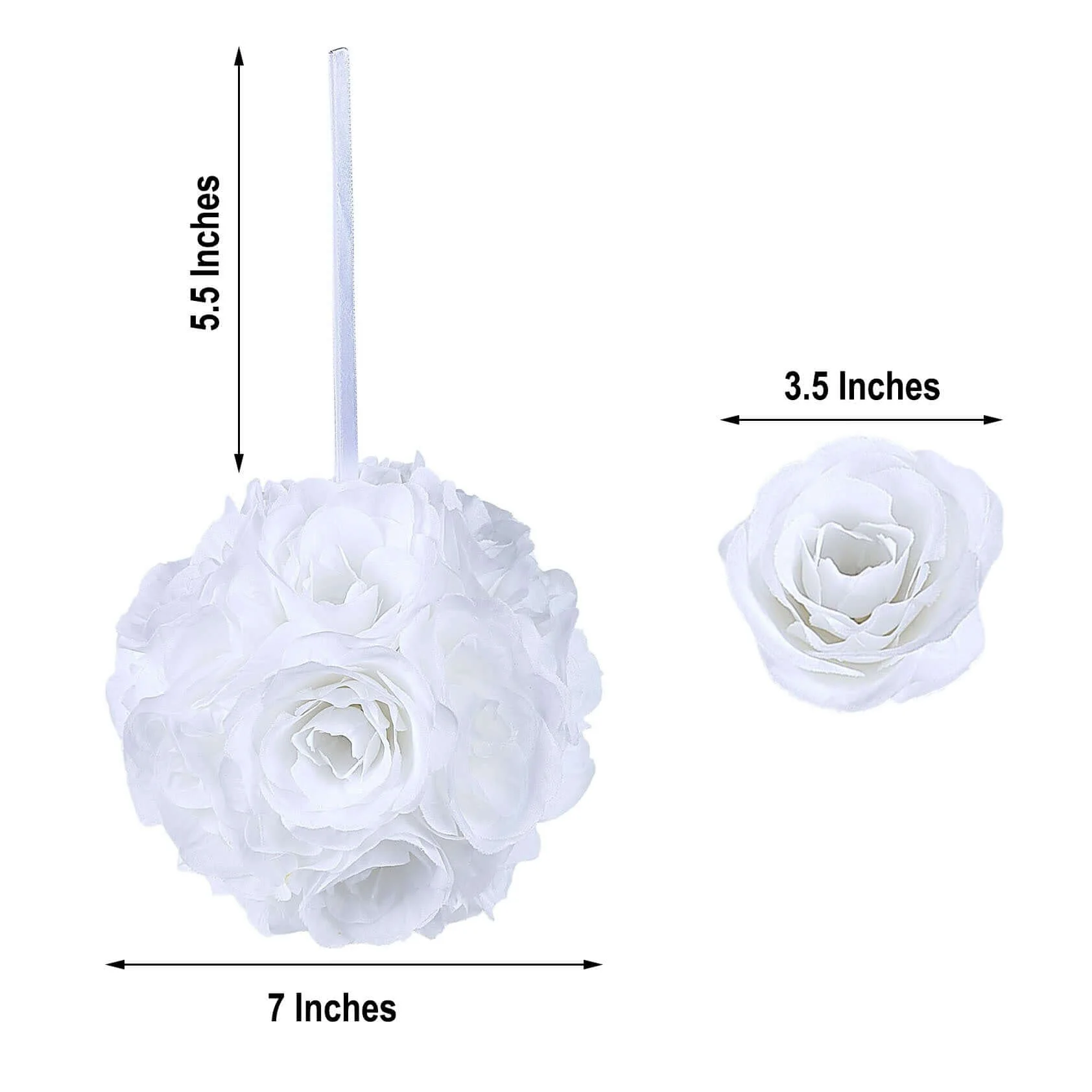 2 Pack White Artificial Silk Rose Kissing Ball, Faux Flower Ball 7" - Image 3